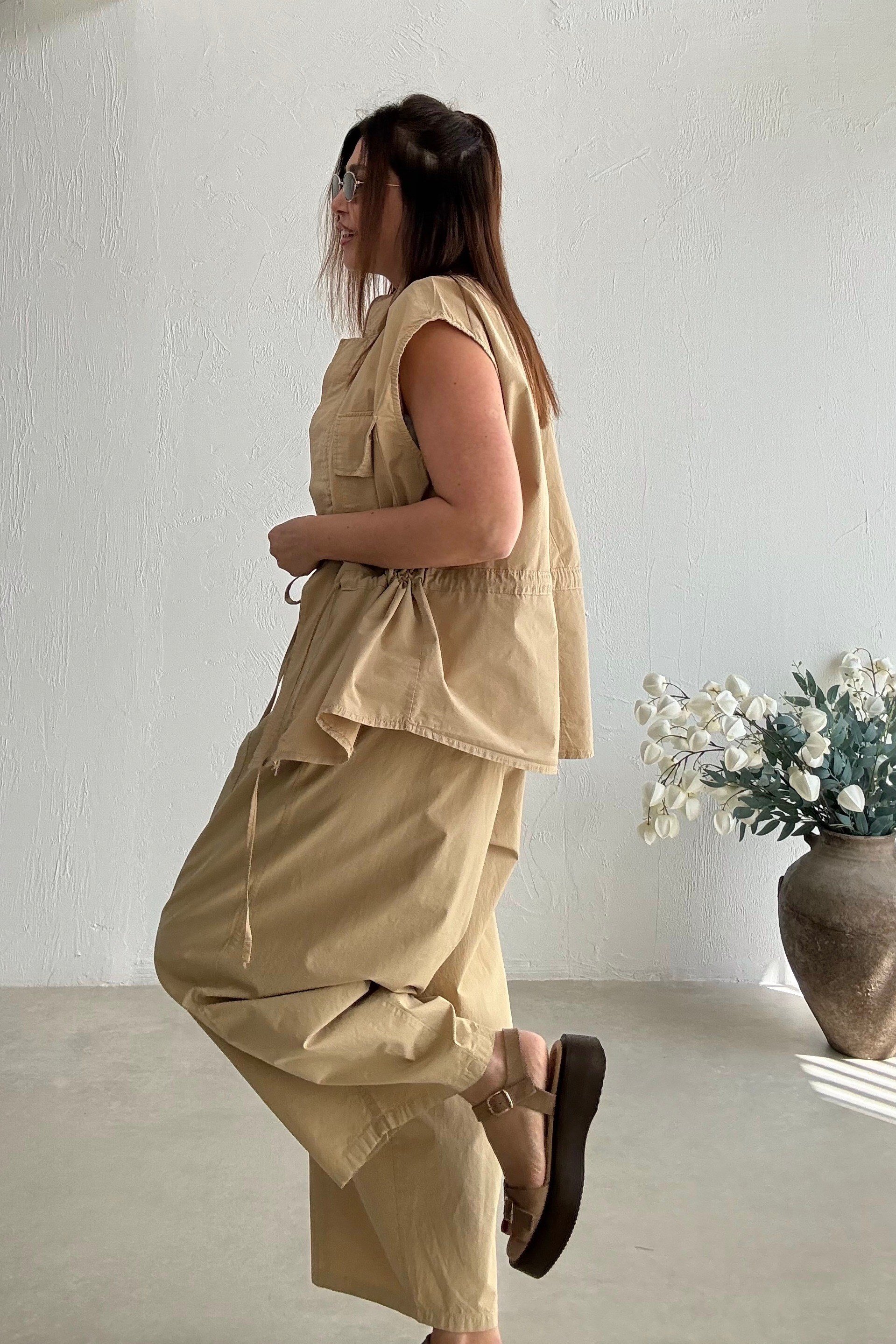 Camel Yelekli Pantolon Takım 