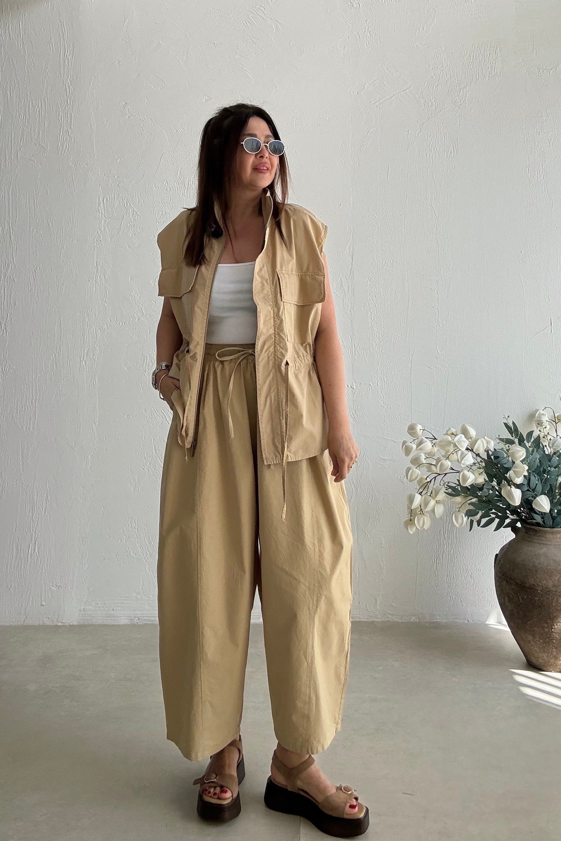 Camel Yelekli Pantolon Takım 