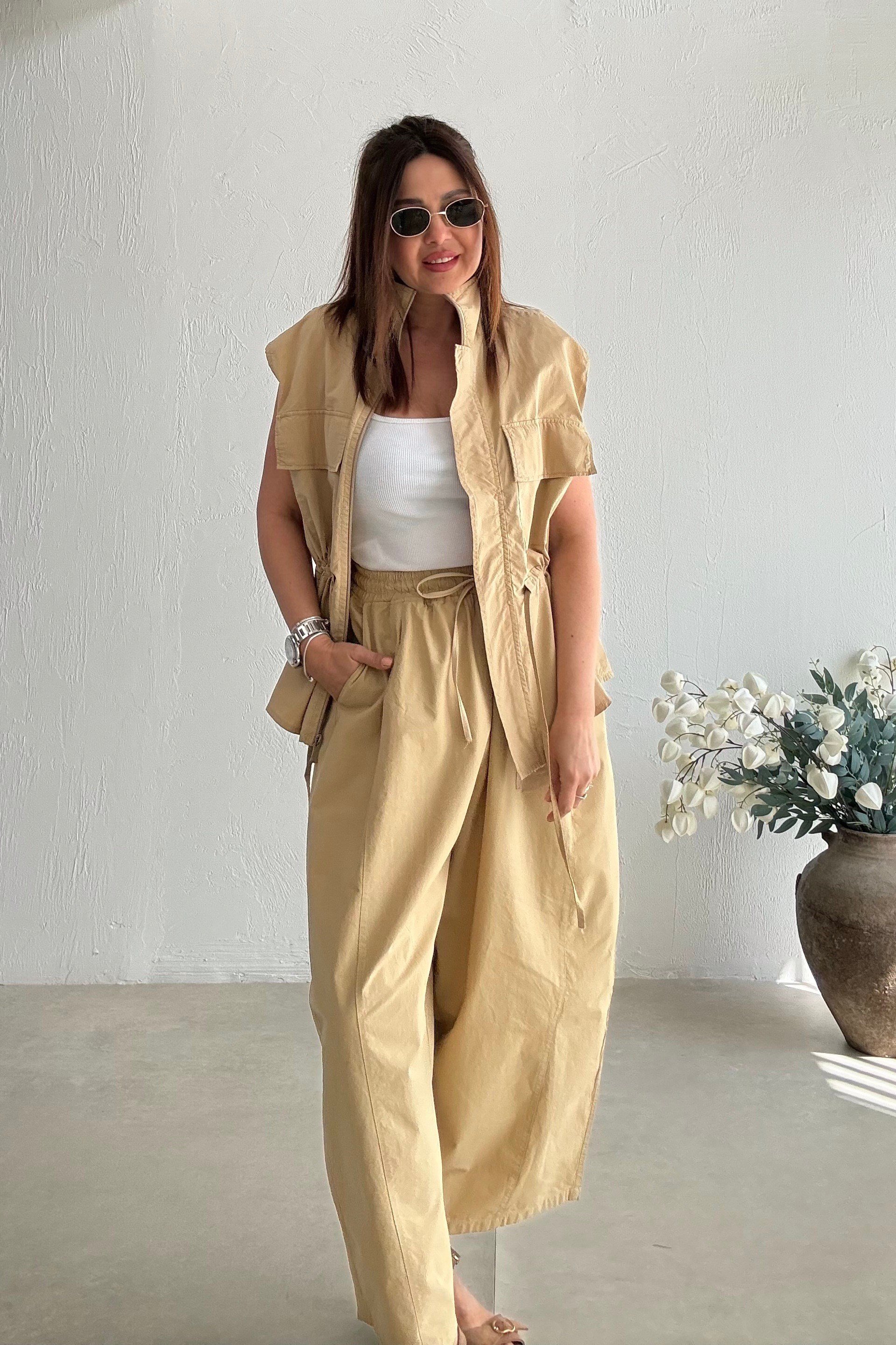 Camel Yelekli Pantolon Takım 