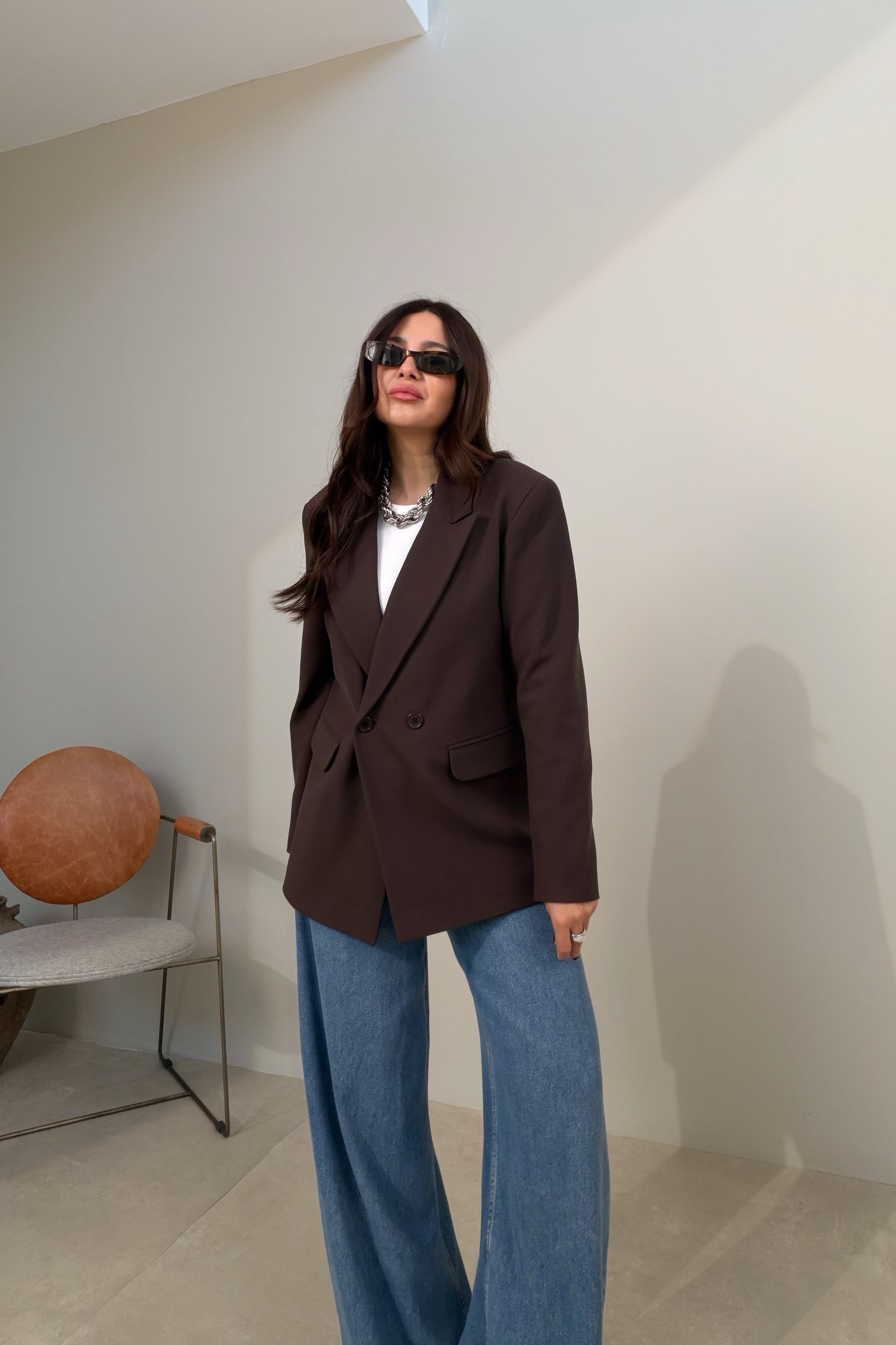 Çift Düğmeli Blazer Ceket KAHVERENGİ