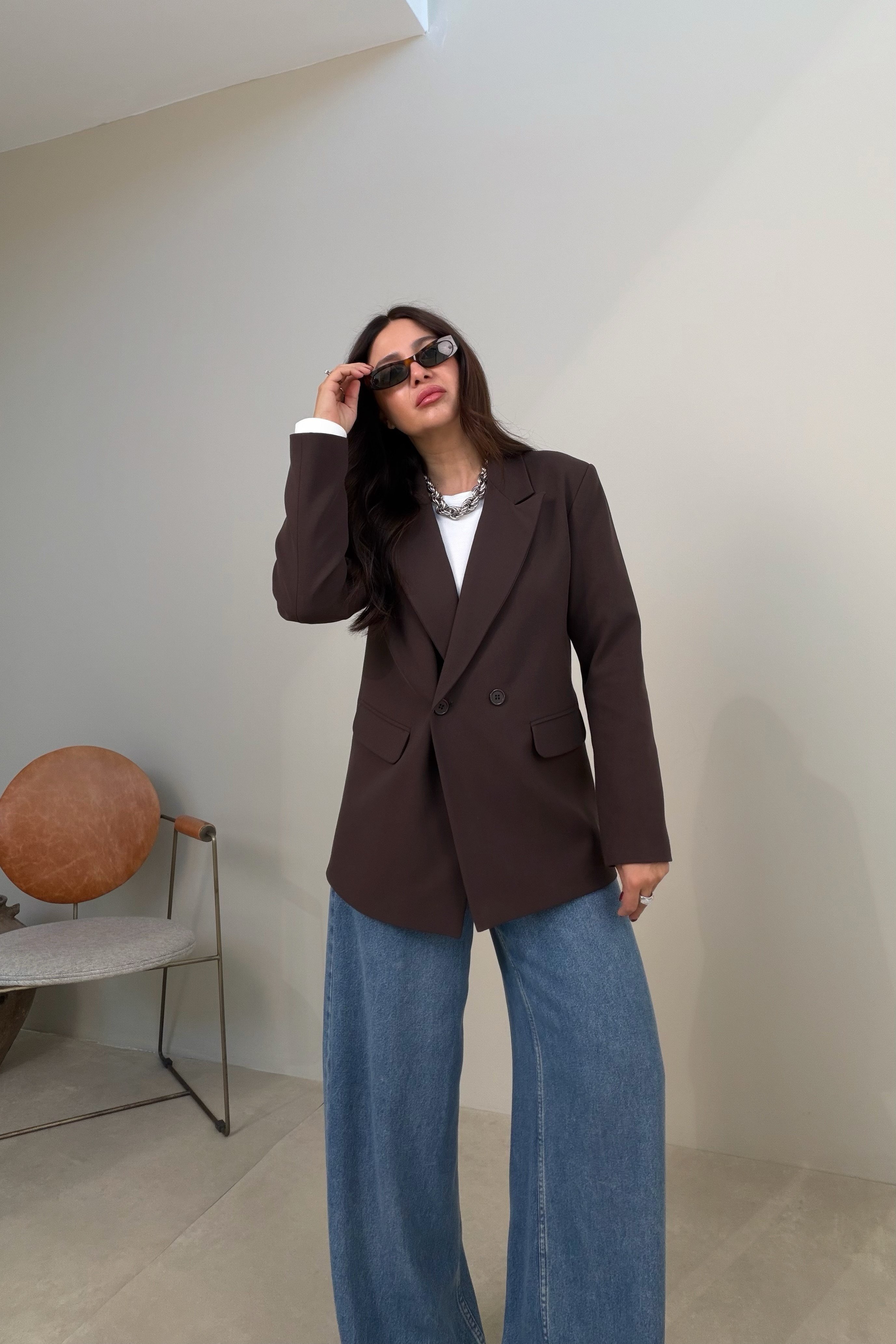Çift Düğmeli Blazer Ceket KAHVERENGİ