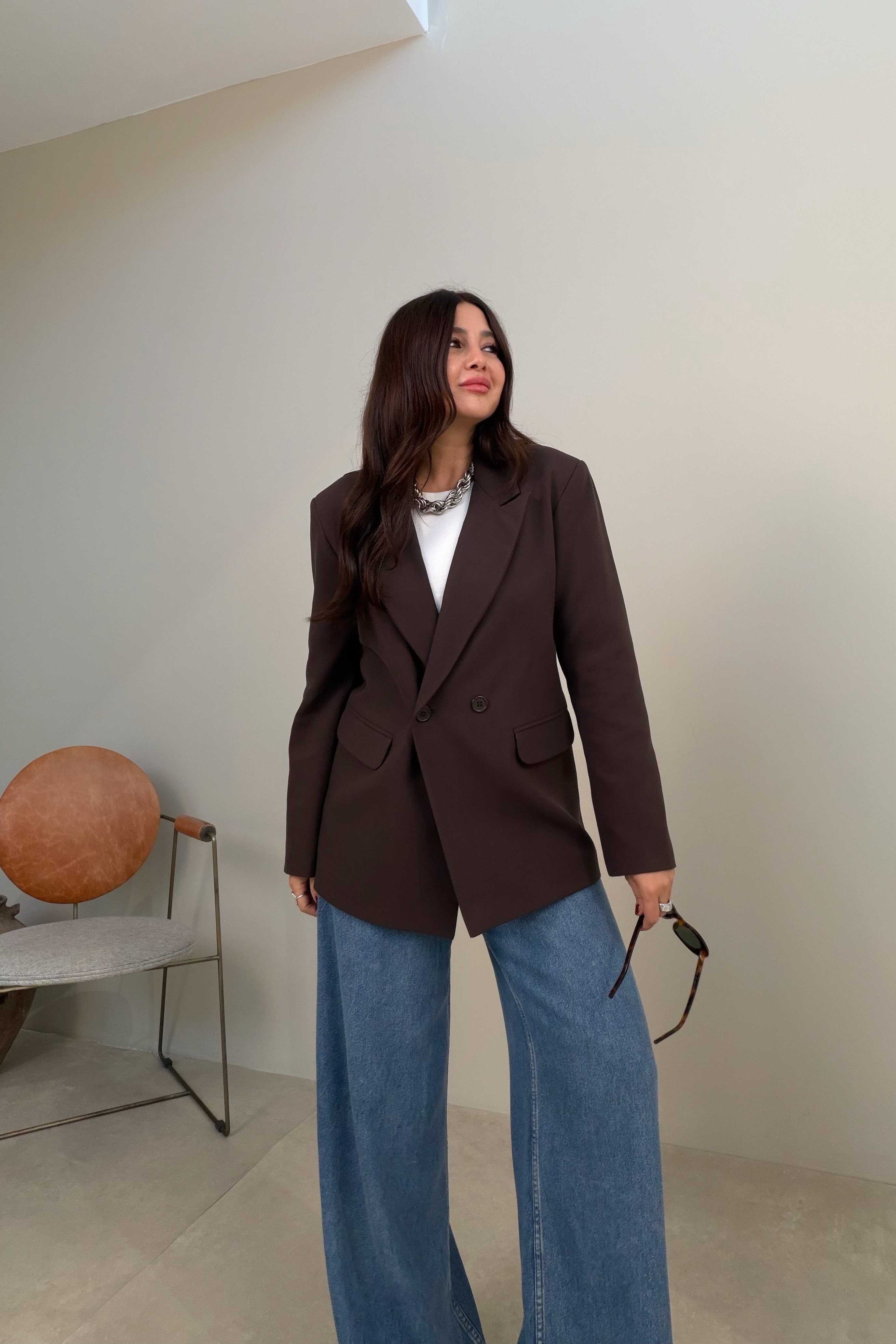 Çift Düğmeli Blazer Ceket KAHVERENGİ