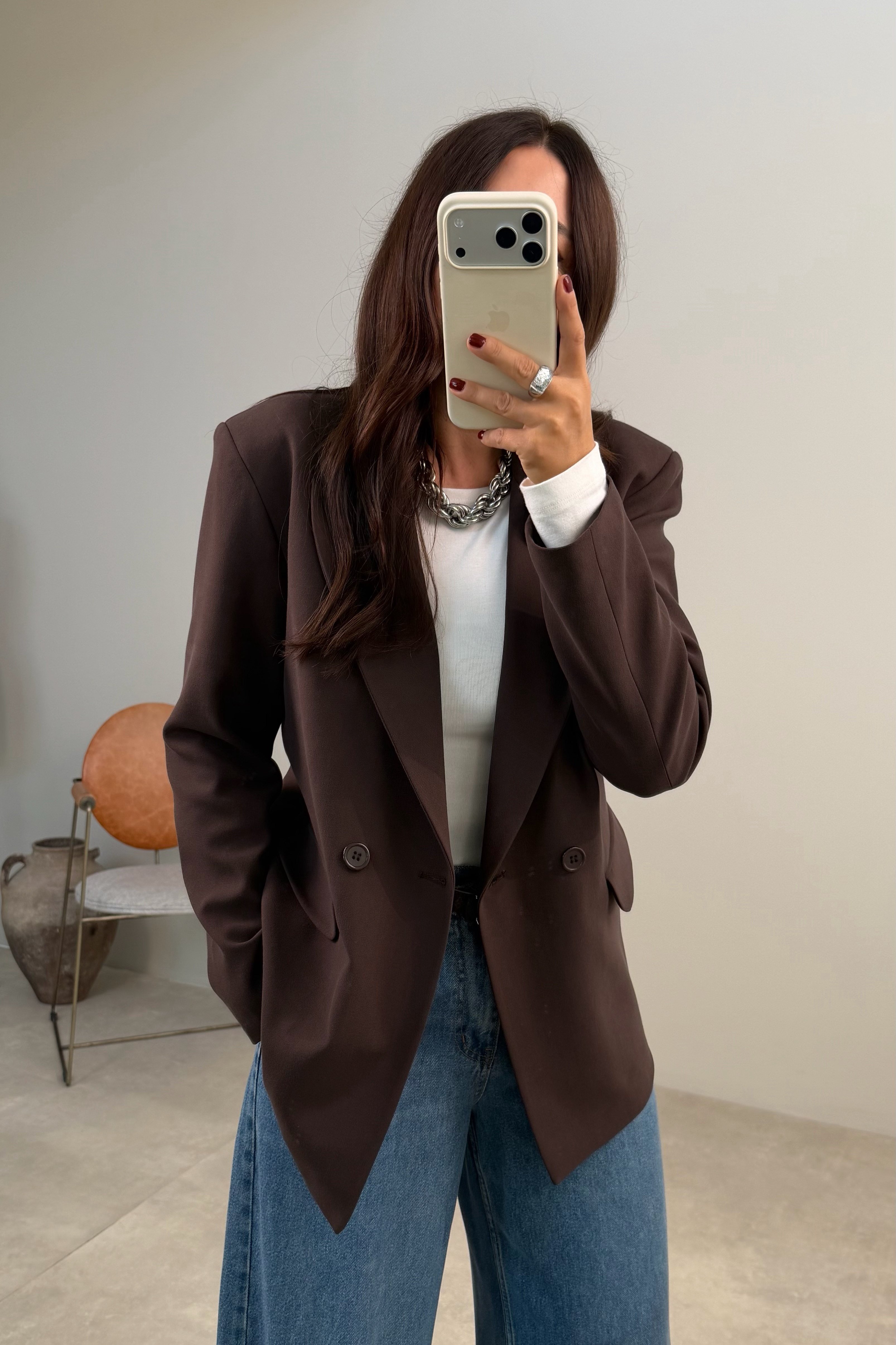 Çift Düğmeli Blazer Ceket KAHVERENGİ