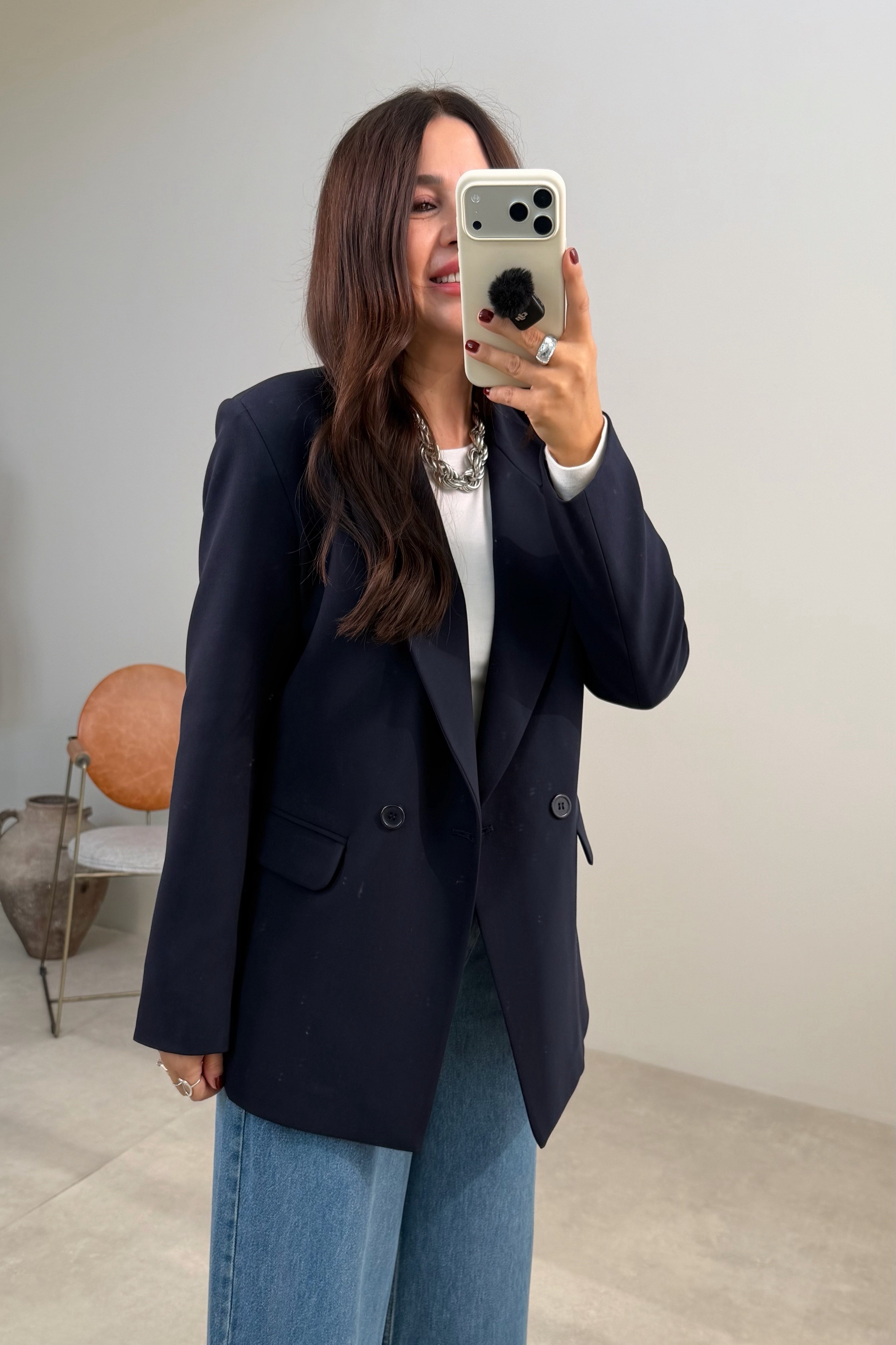 Çift Düğmeli Blazer Ceket LACİVERT