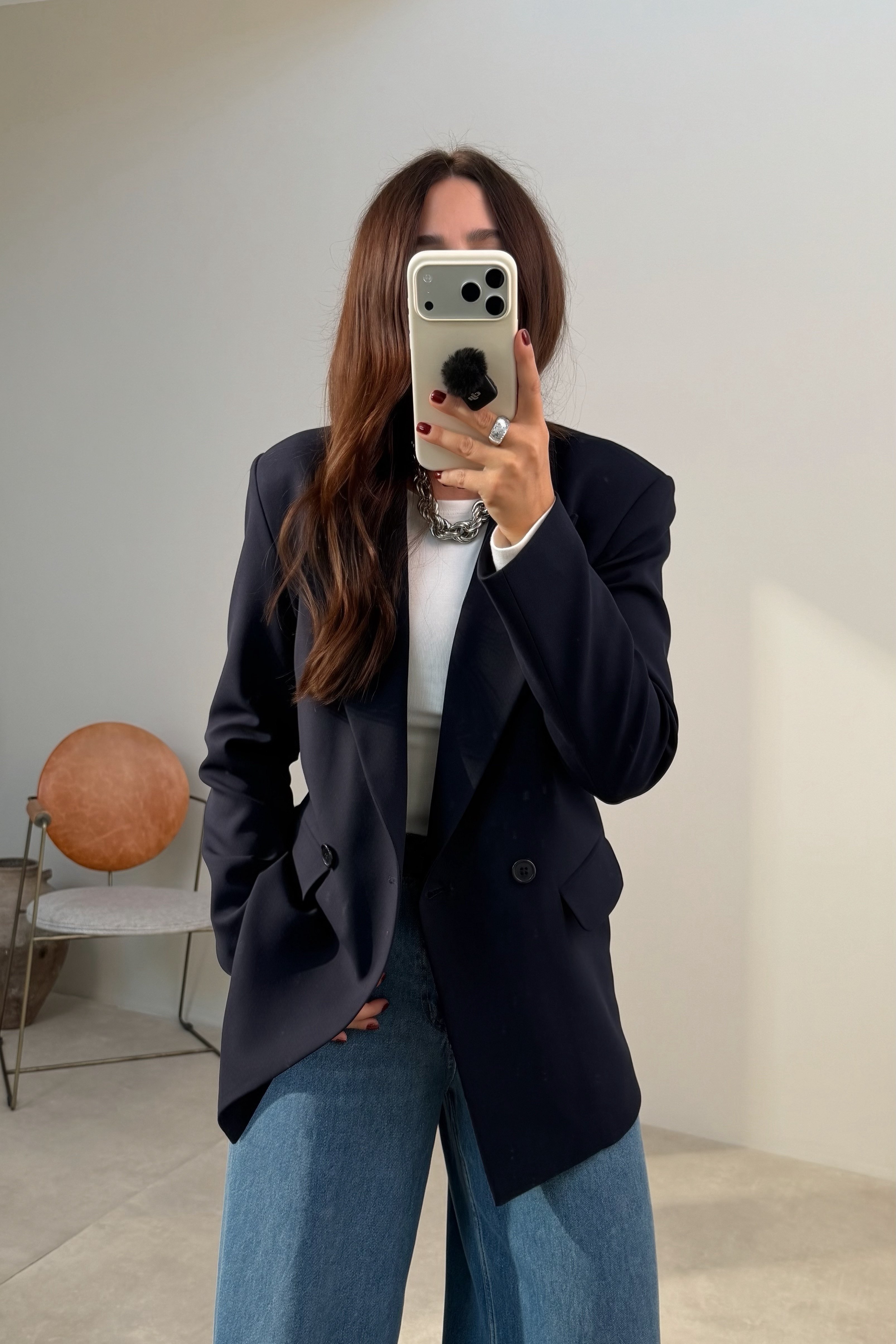 Çift Düğmeli Blazer Ceket LACİVERT