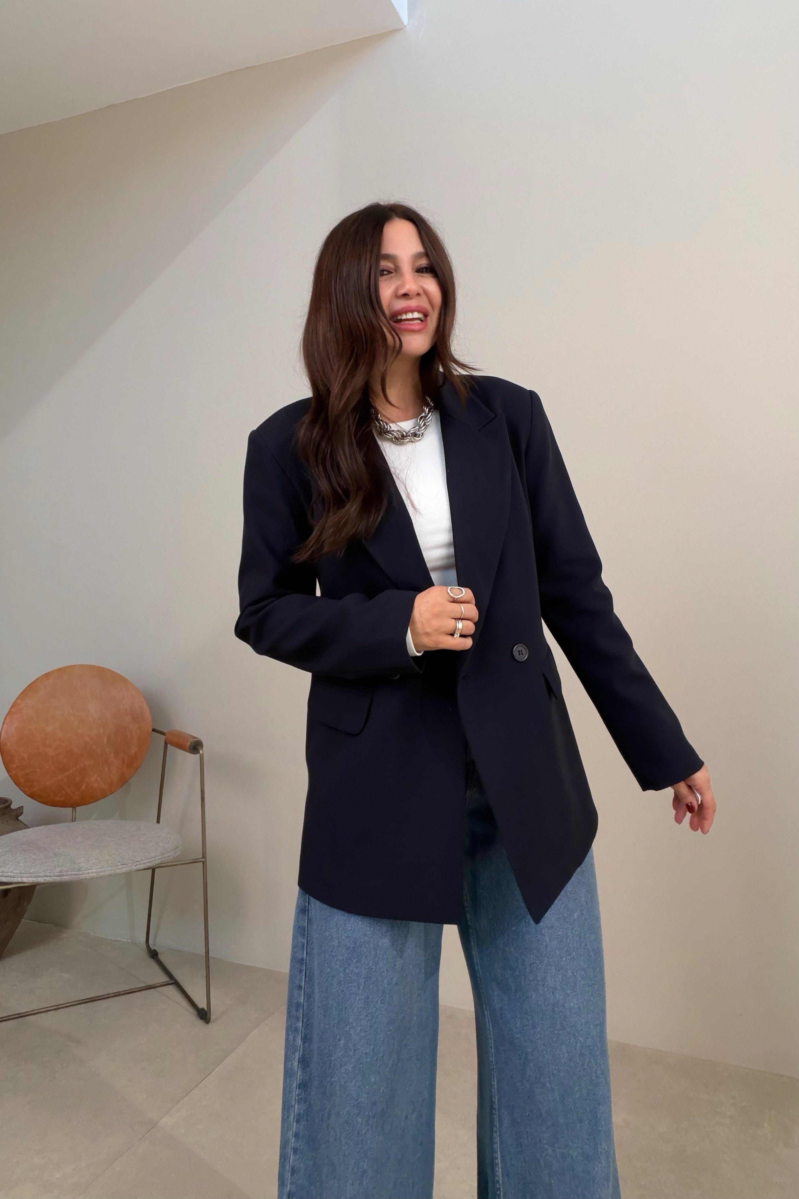 Çift Düğmeli Blazer Ceket LACİVERT