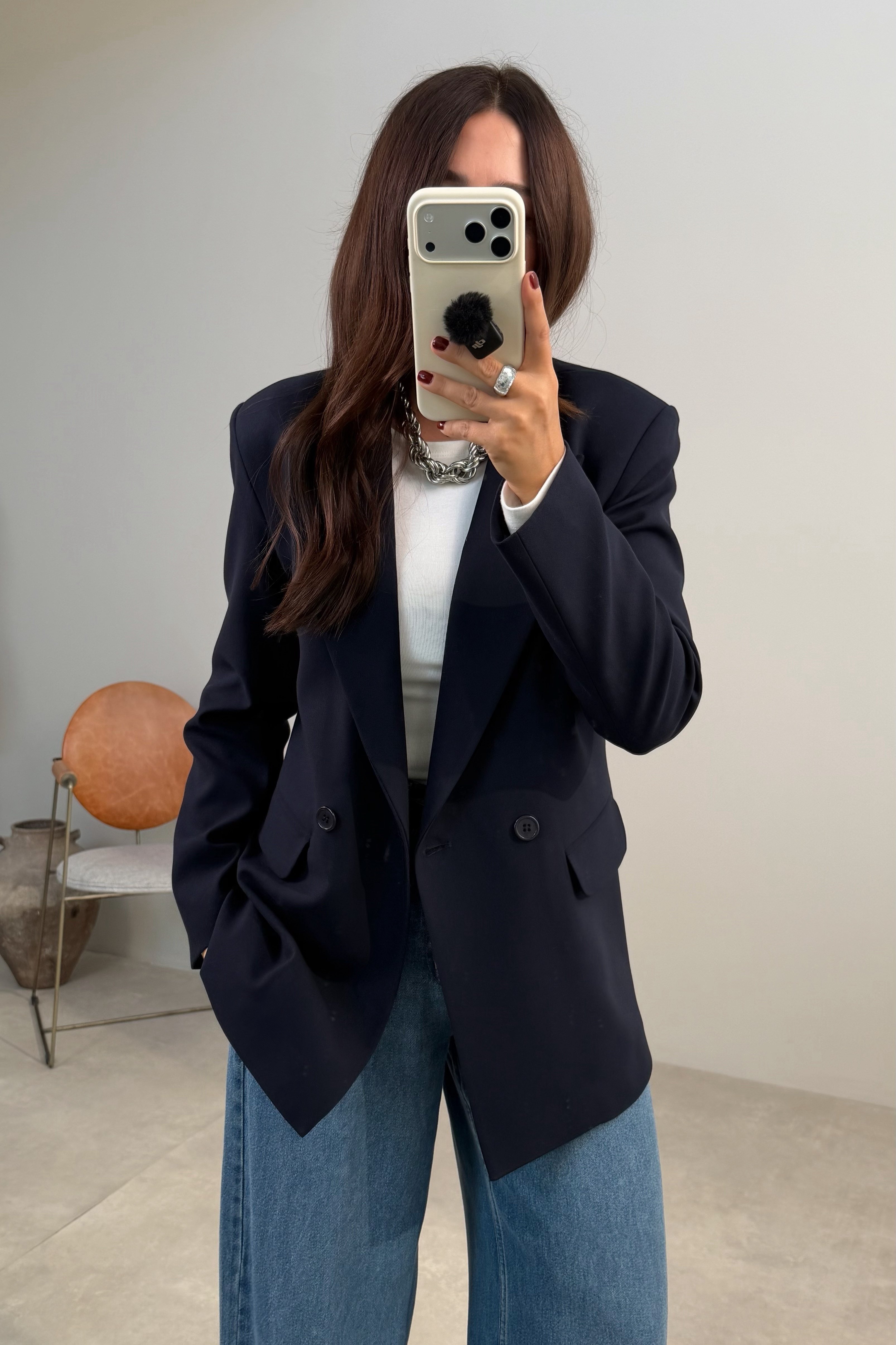 Çift Düğmeli Blazer Ceket LACİVERT