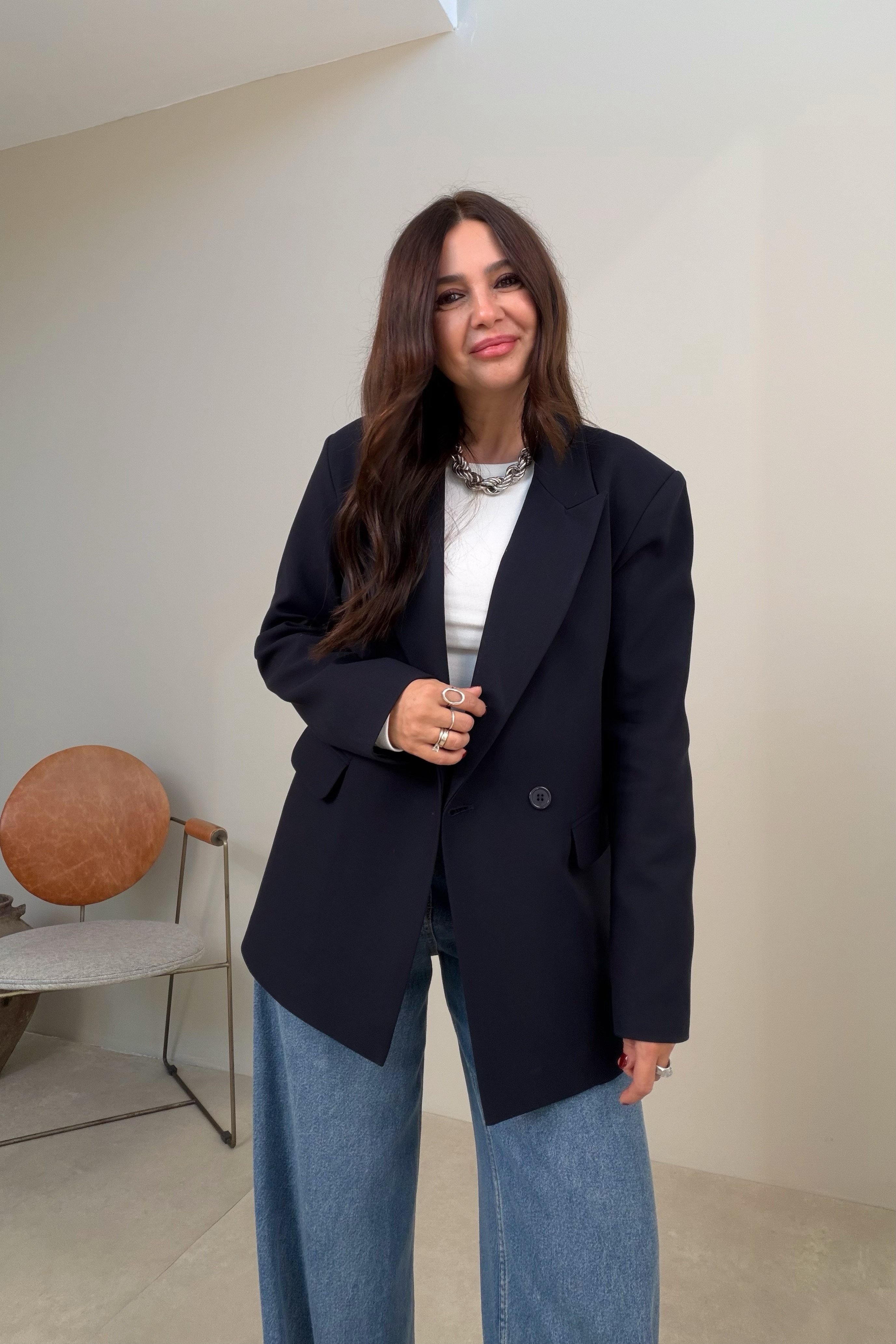 Çift Düğmeli Blazer Ceket LACİVERT