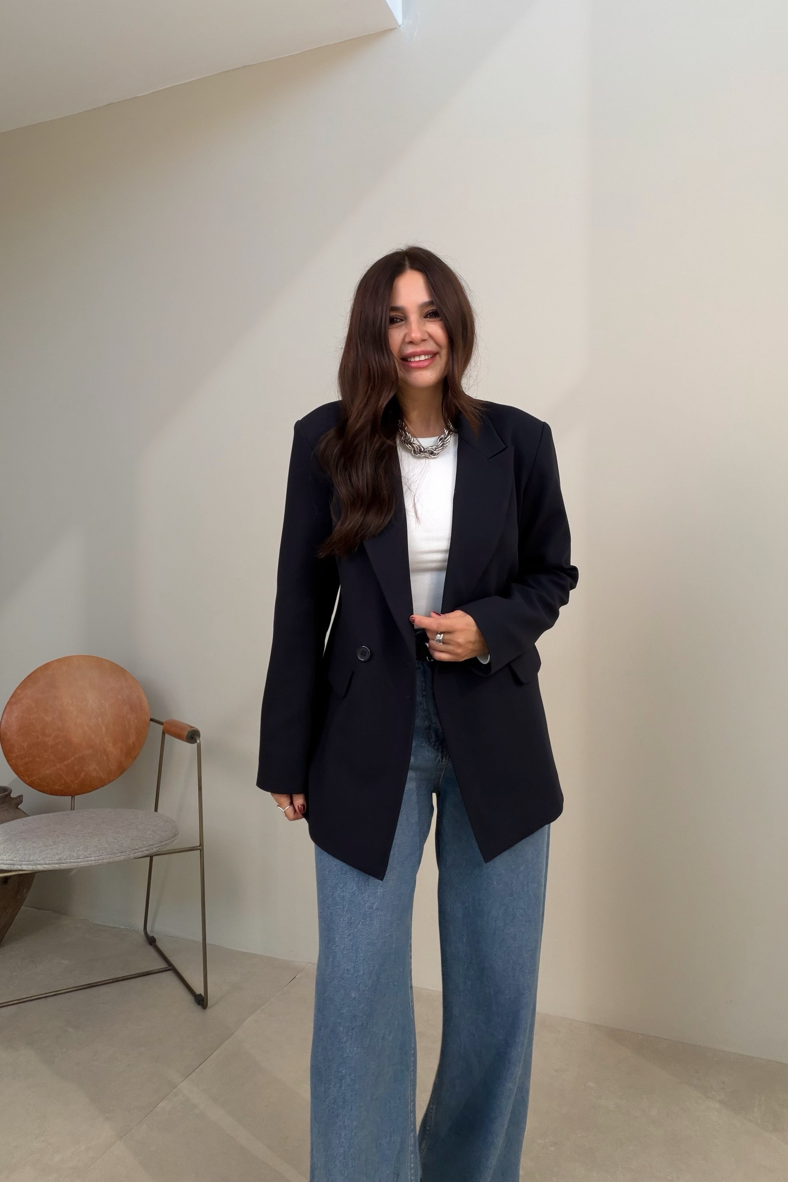Çift Düğmeli Blazer Ceket LACİVERT
