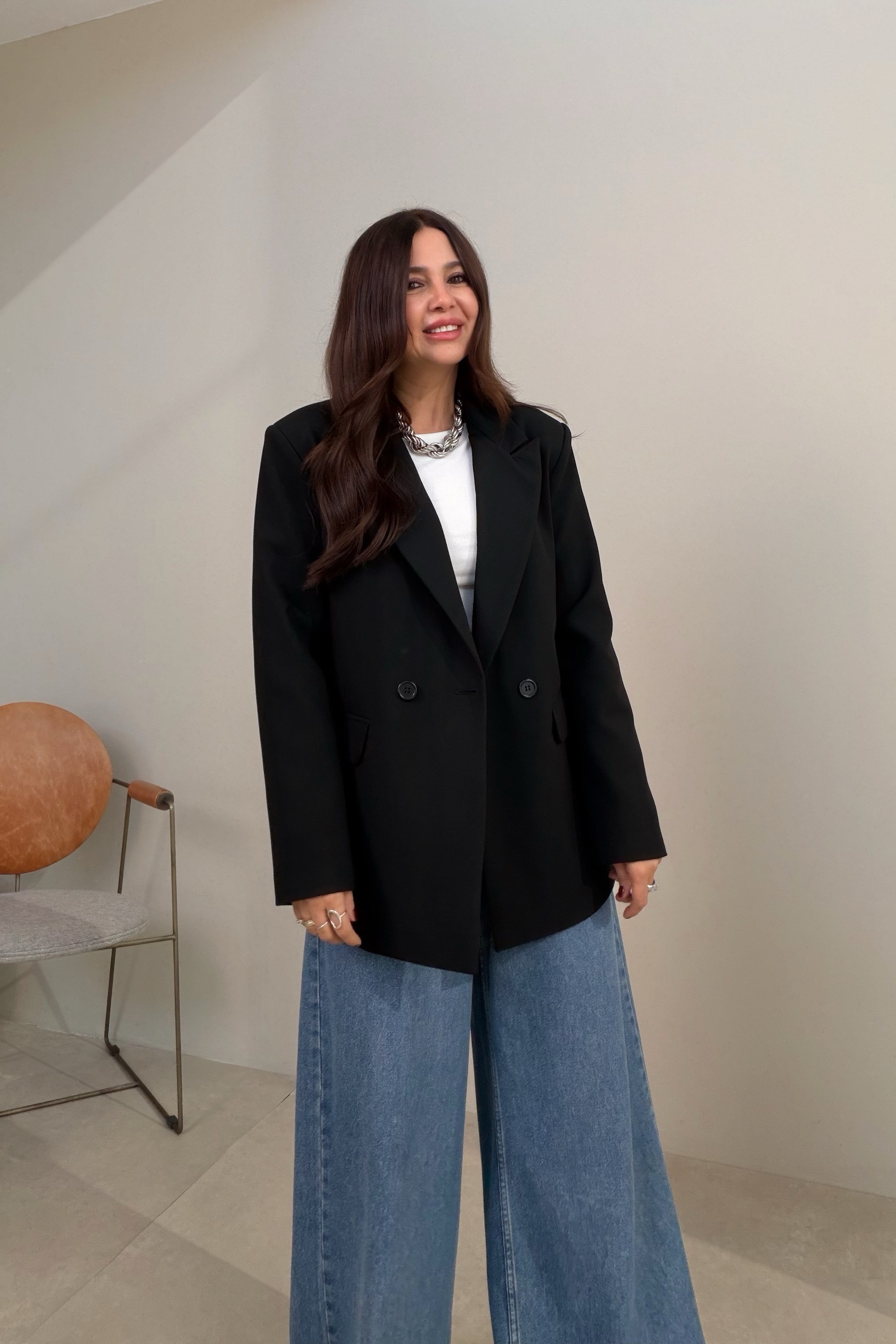 Çift Düğmeli Blazer Ceket SİYAH