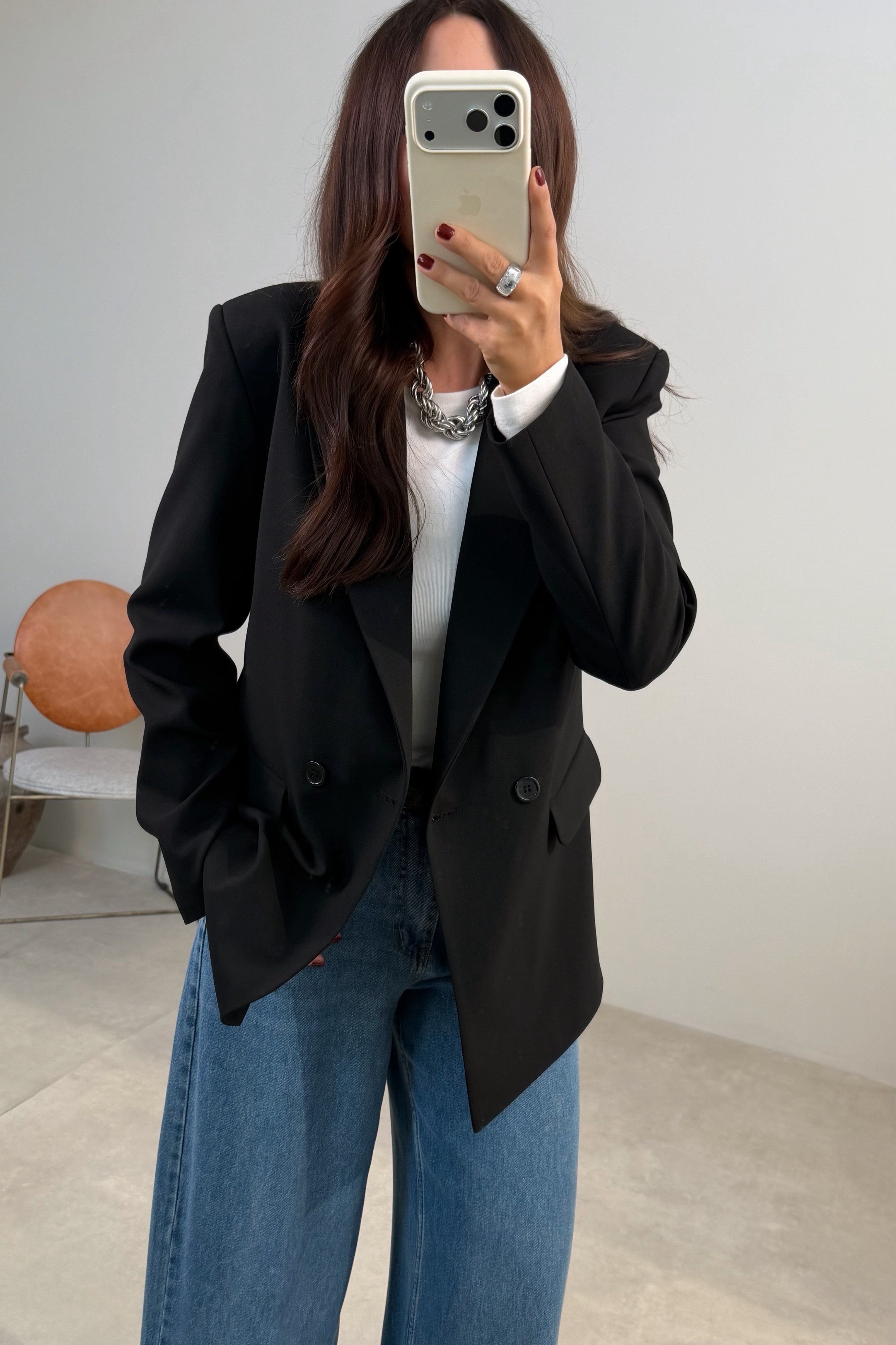 Çift Düğmeli Blazer Ceket SİYAH