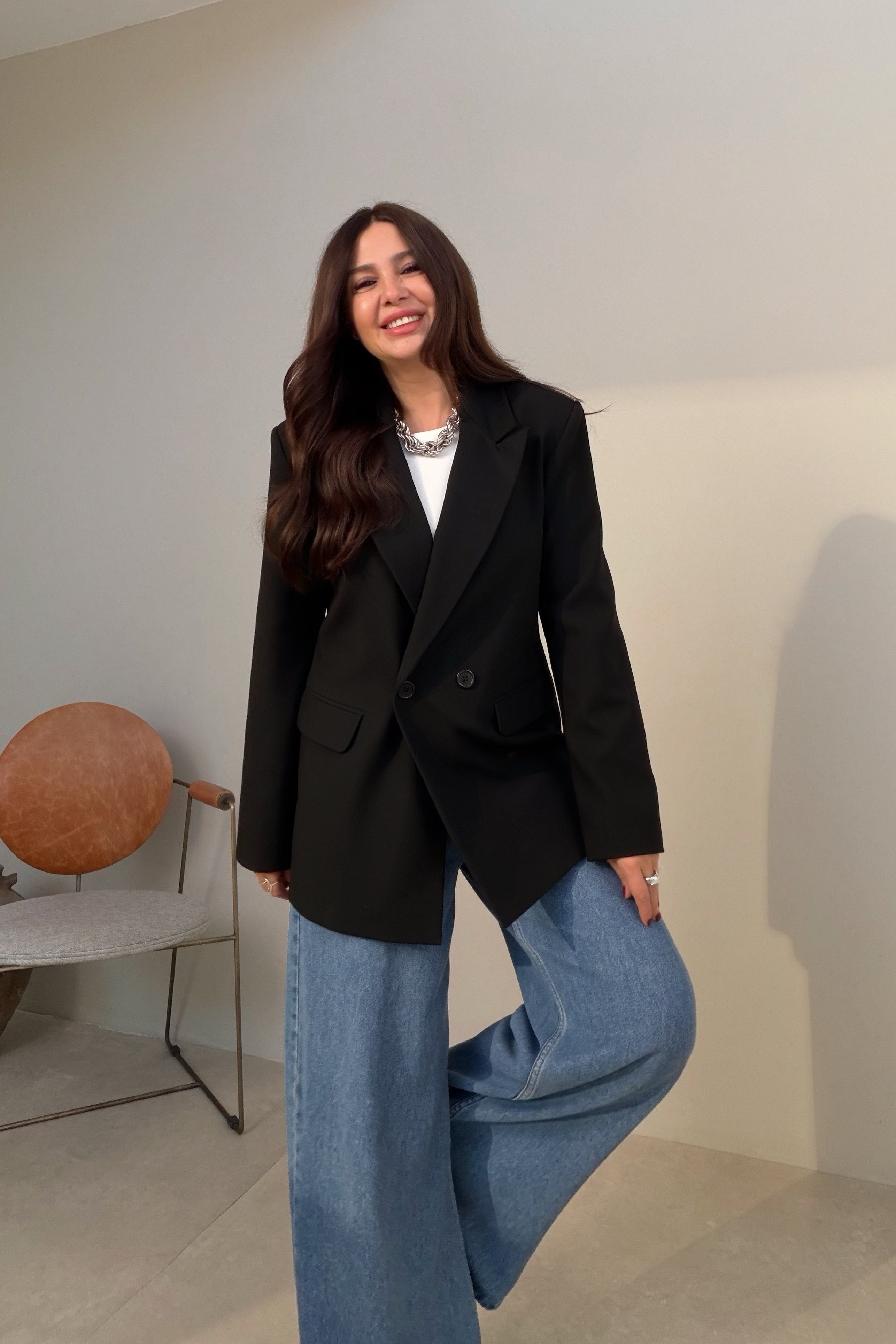 Çift Düğmeli Blazer Ceket SİYAH