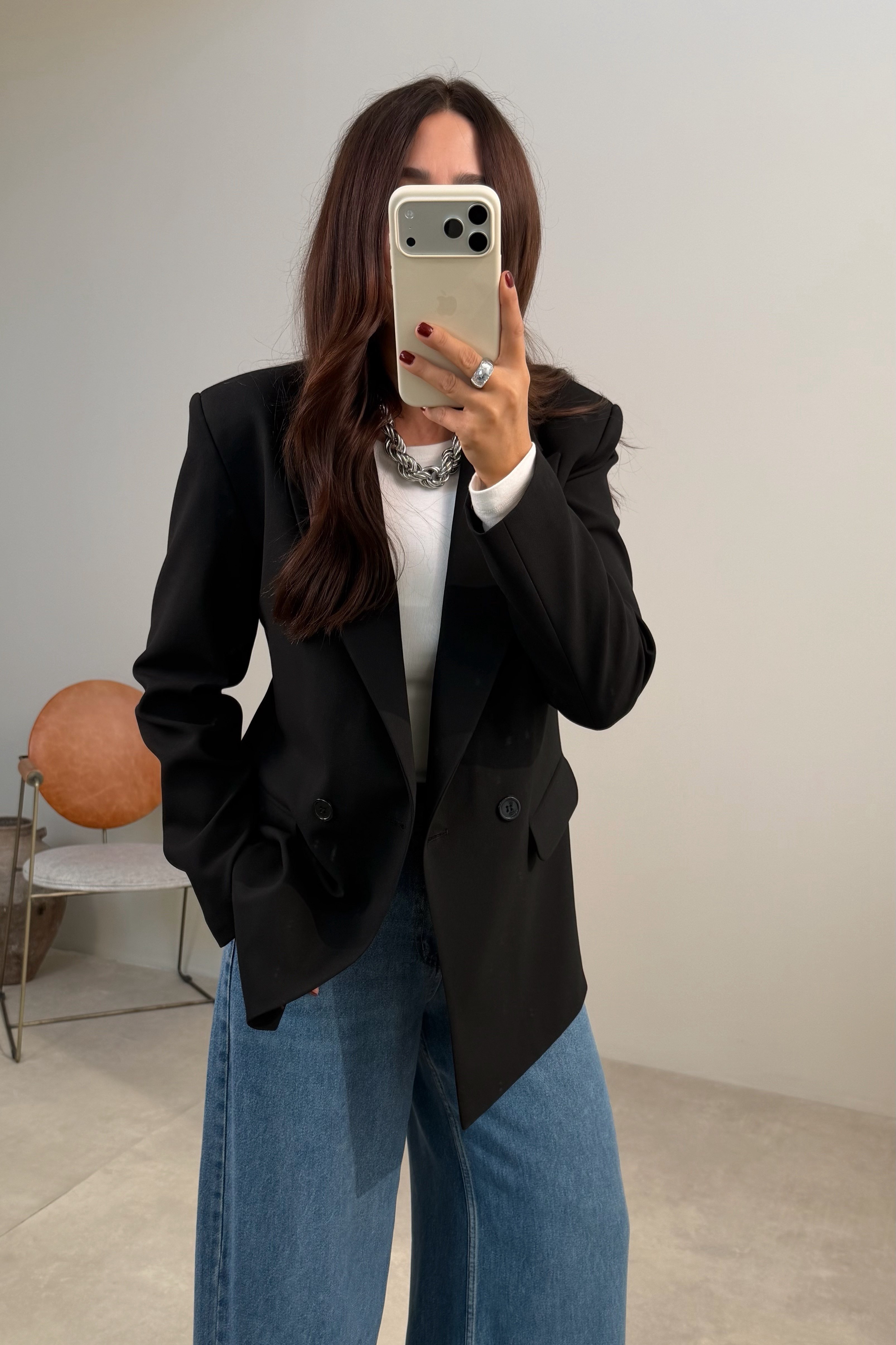 Çift Düğmeli Blazer Ceket SİYAH