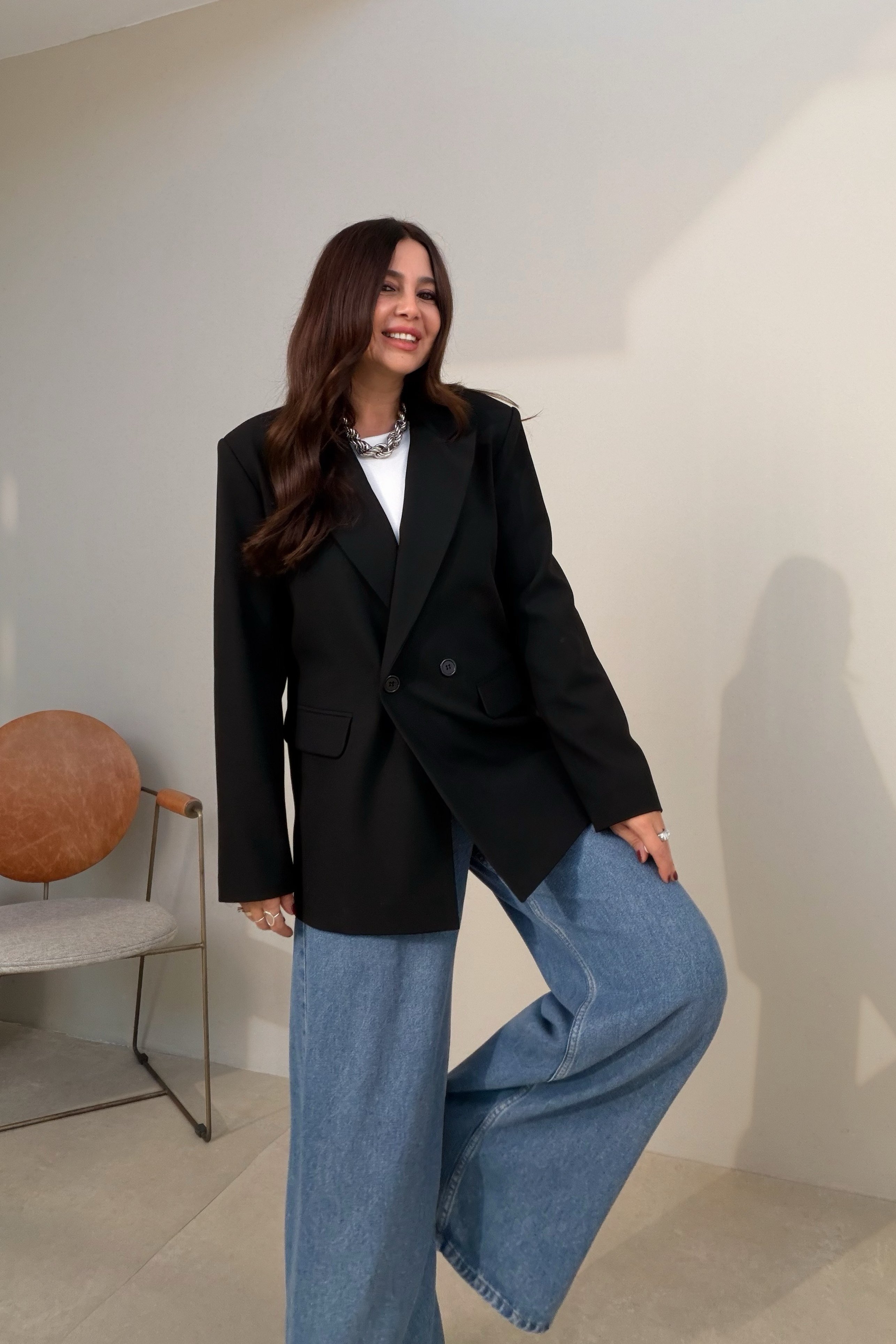 Çift Düğmeli Blazer Ceket SİYAH