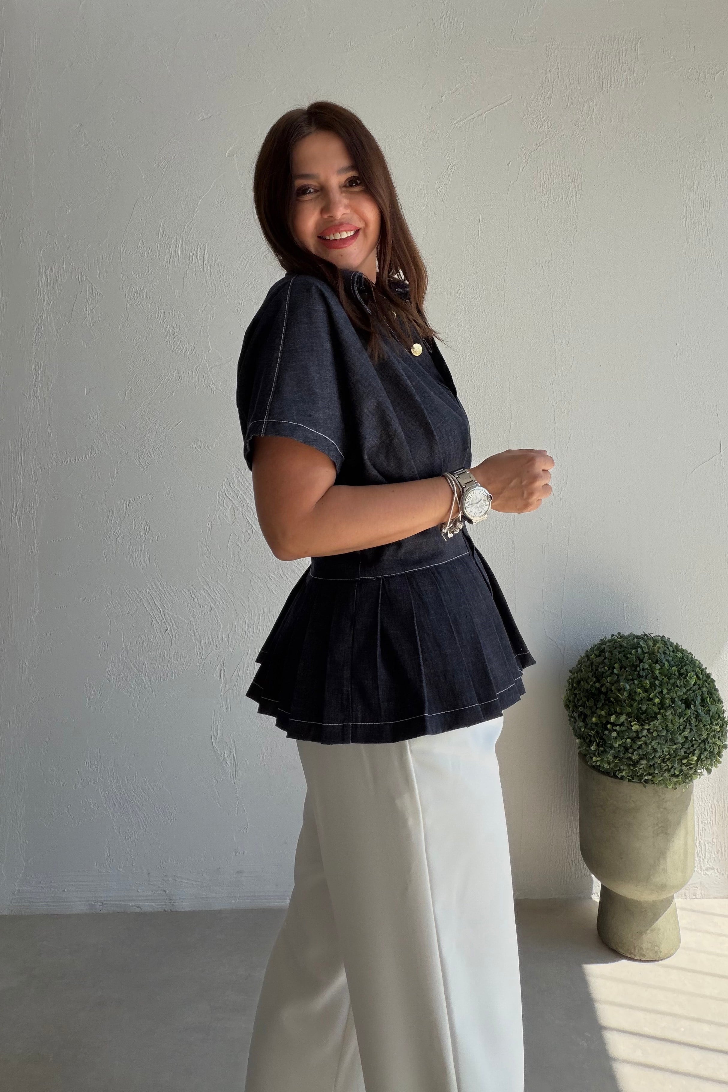 Çıtçıtlı Düğmeli Denim Gömek LACİVERT