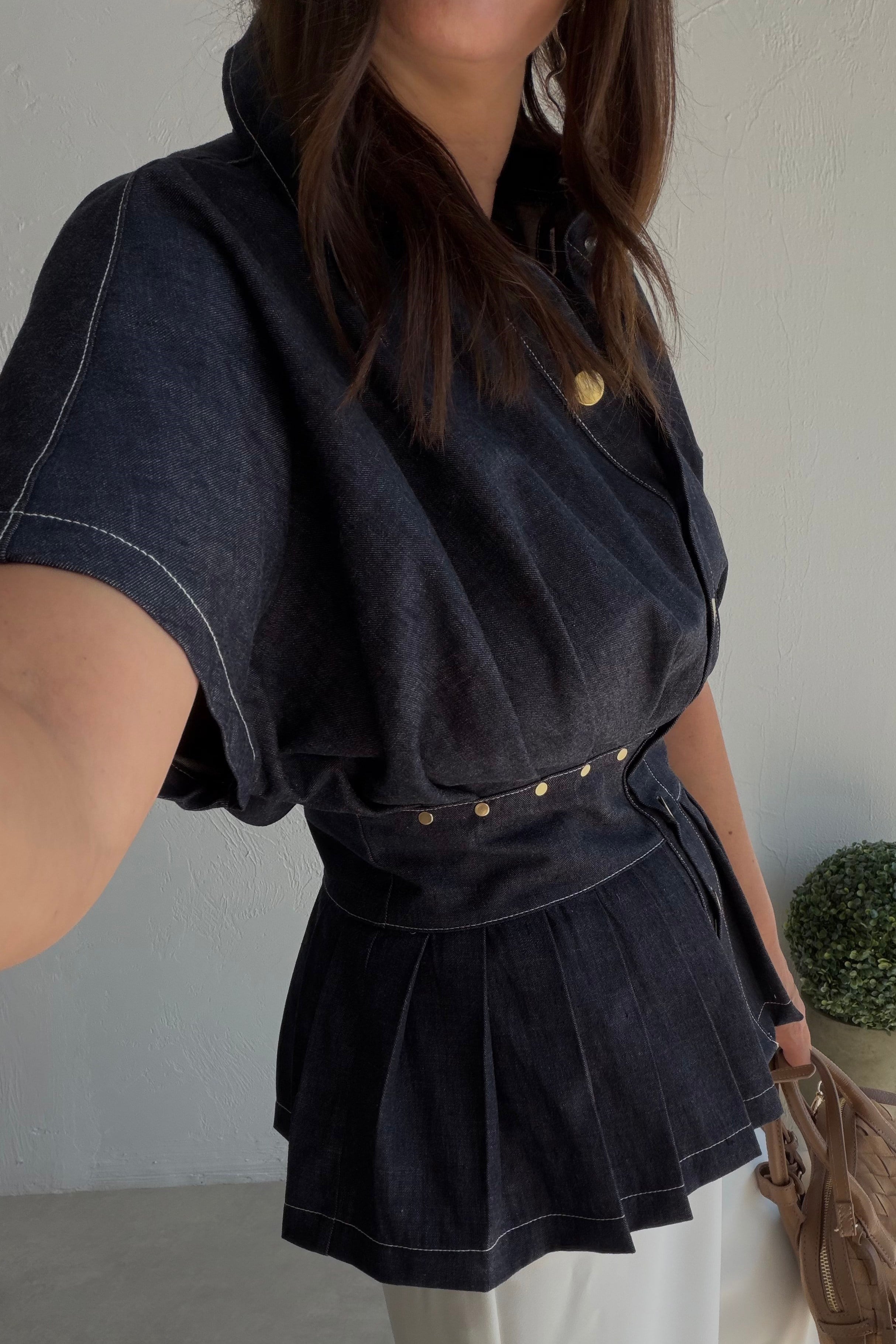 Çıtçıtlı Düğmeli Denim Gömek LACİVERT