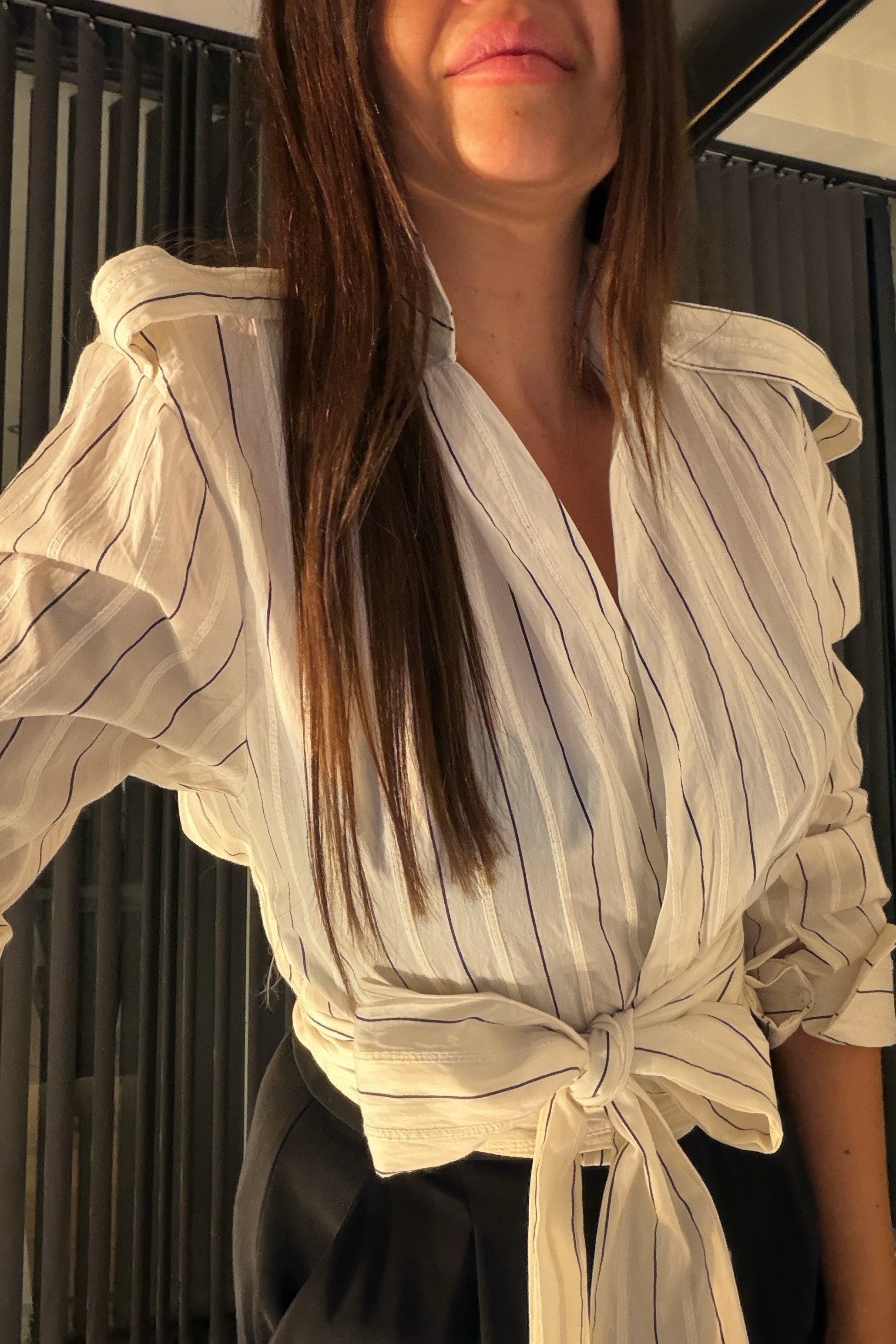 Çizgili Kumaşlı Crop Gömlek BEJ