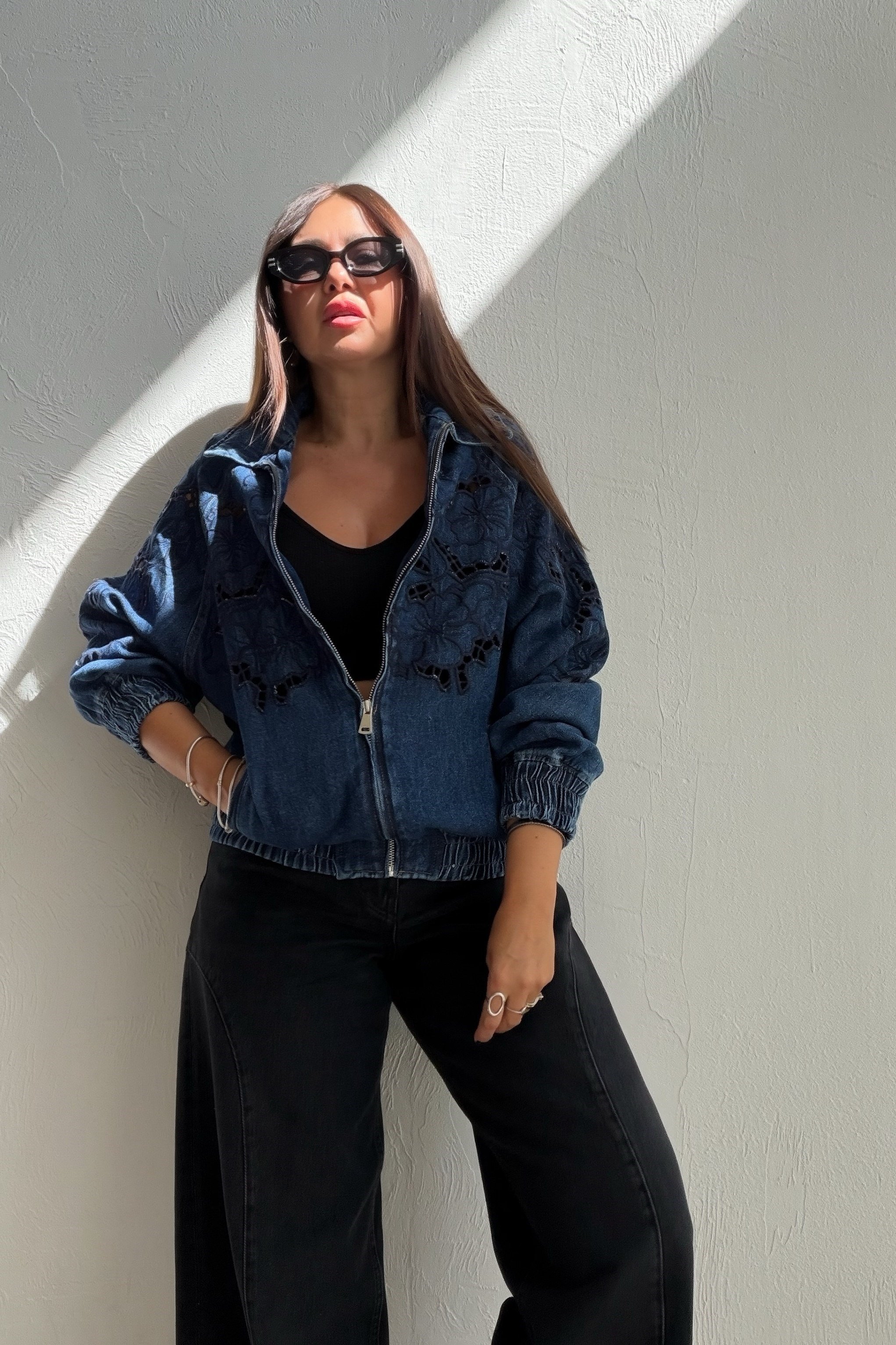 Denim İşlemeli Ceket MAVİ