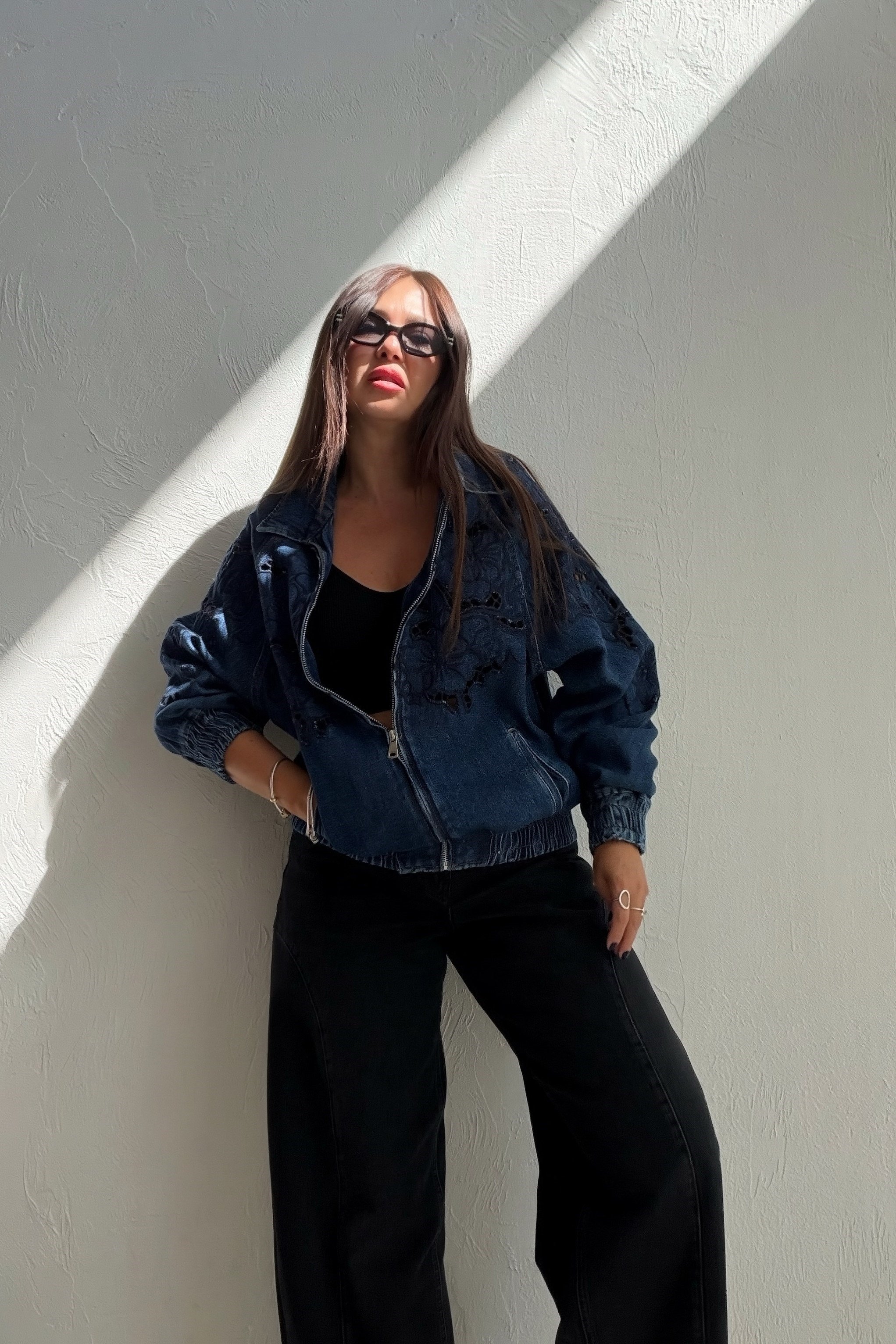 Denim İşlemeli Ceket MAVİ