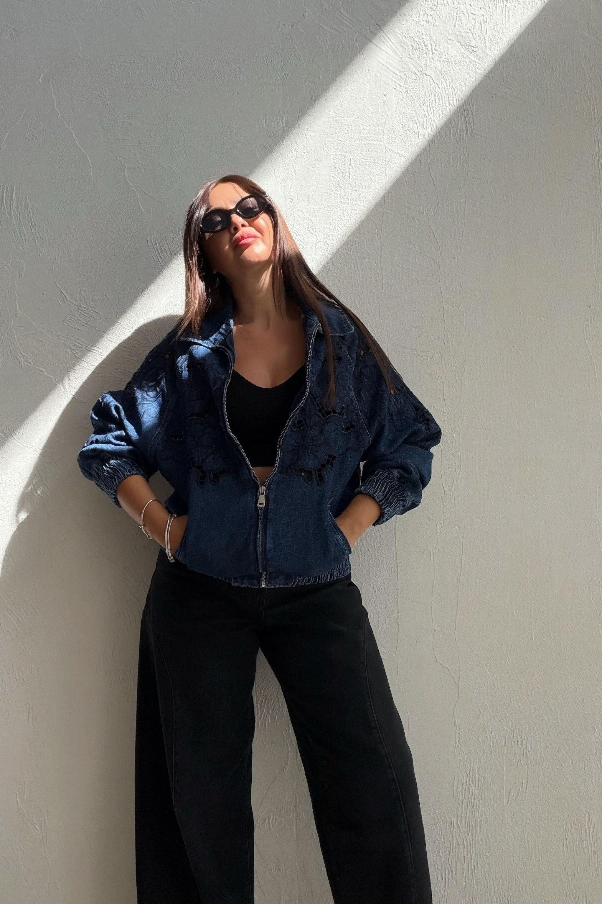 Denim İşlemeli Ceket MAVİ