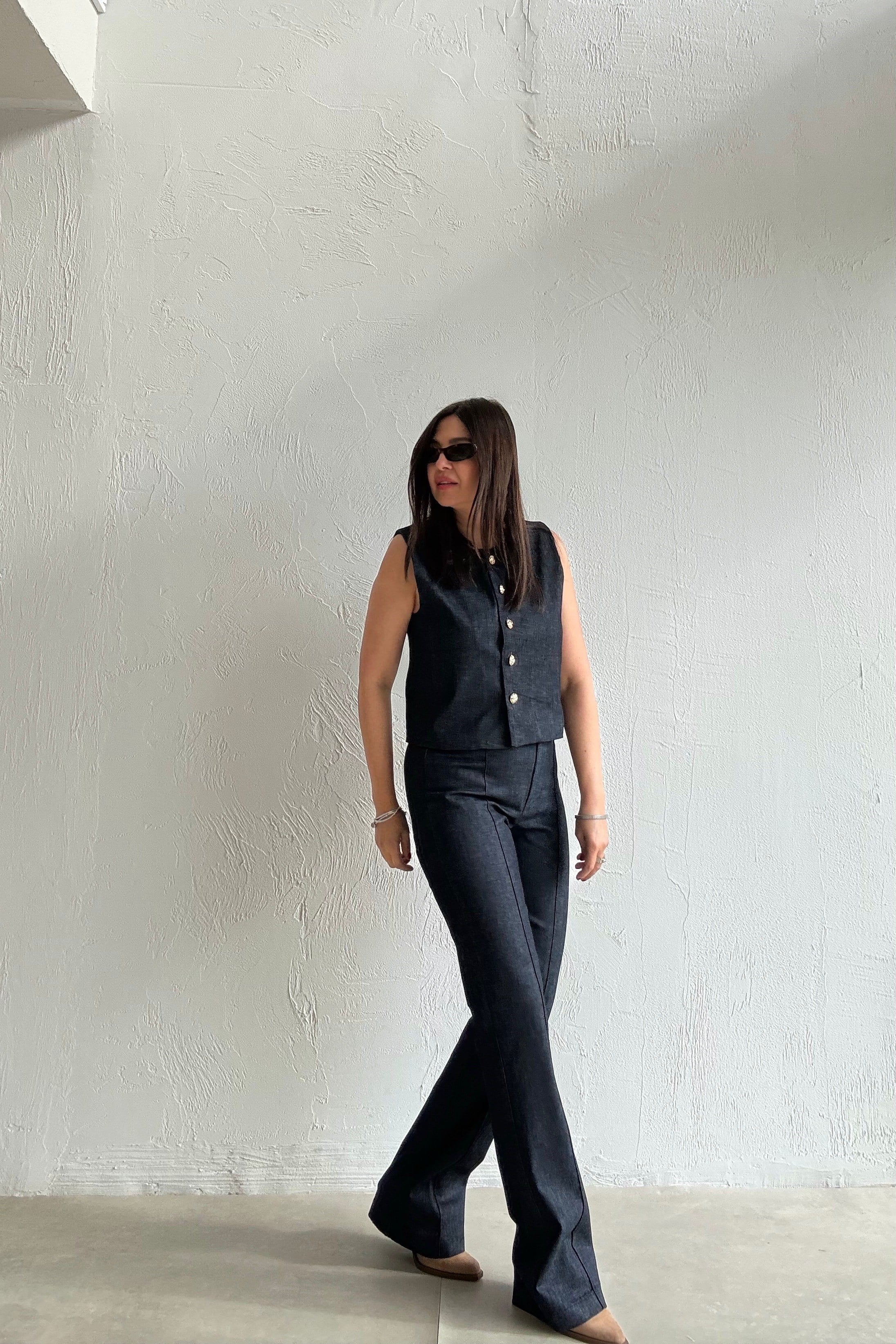 Denim Kolsuz Yelek Pantolon Takım LACİVERT