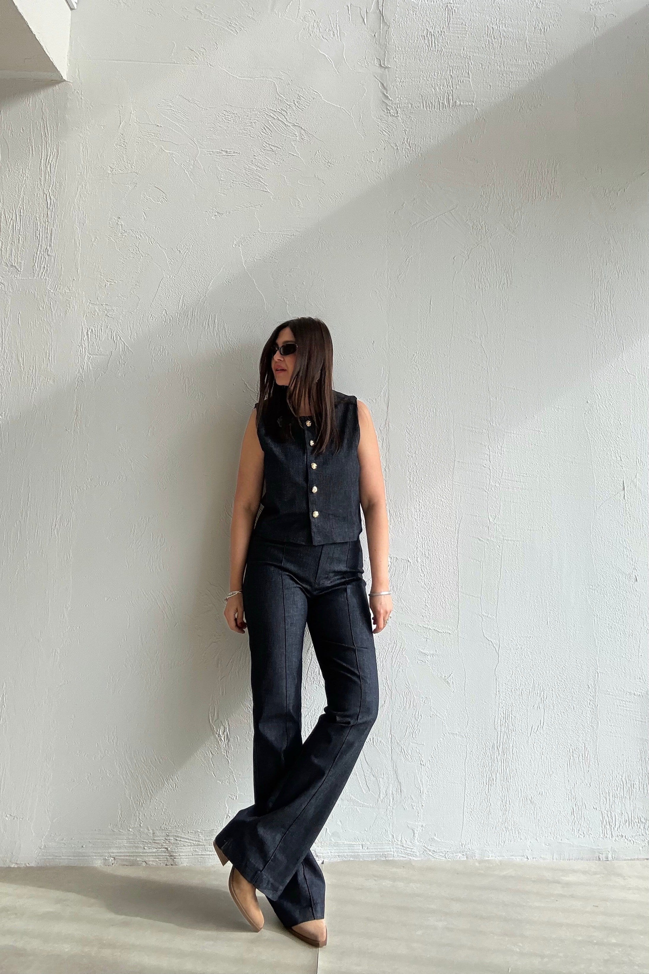Denim Kolsuz Yelek Pantolon Takım LACİVERT