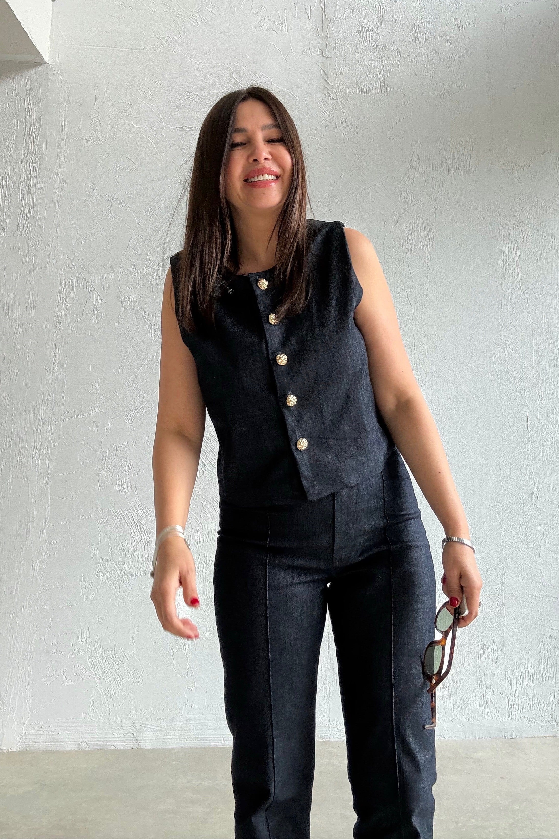 Denim Kolsuz Yelek Pantolon Takım LACİVERT