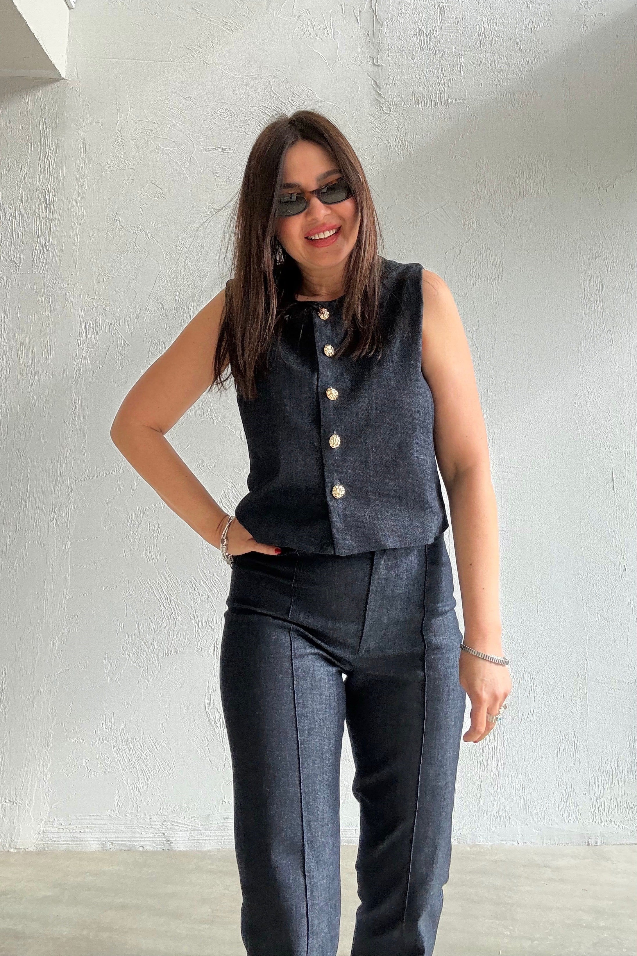 Denim Kolsuz Yelek Pantolon Takım LACİVERT