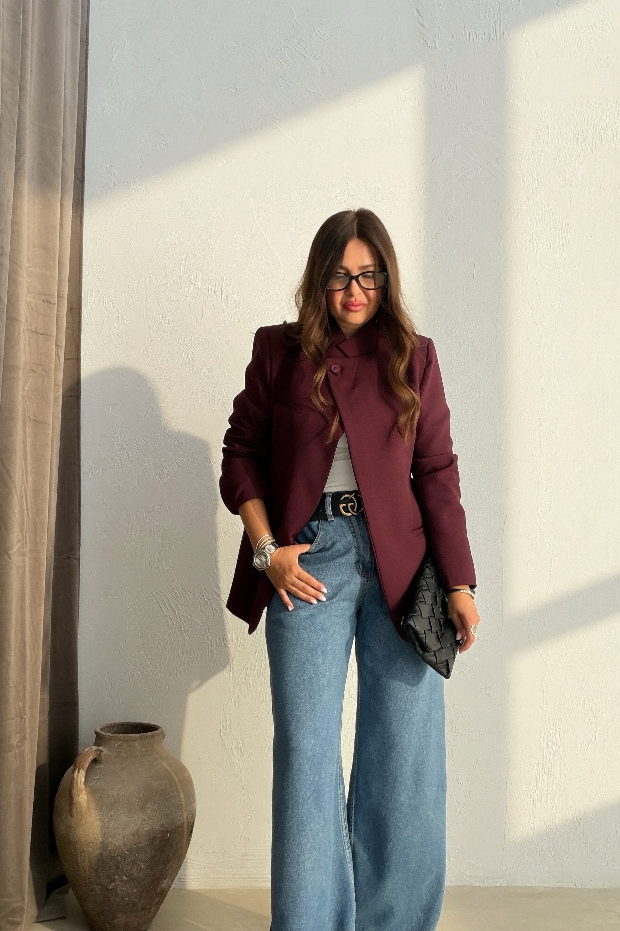 Dik Yaka Blazer Ceket BORDO