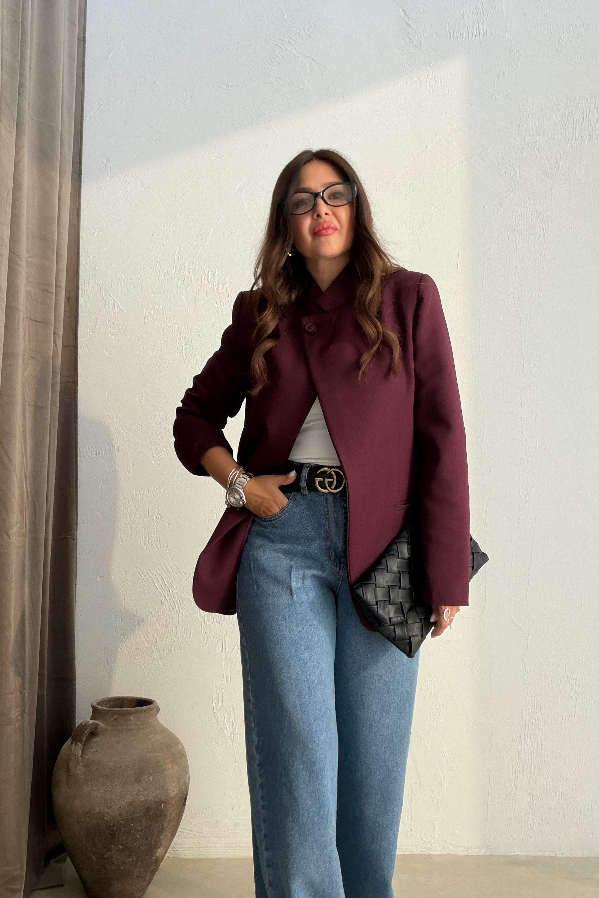 Dik Yaka Blazer Ceket BORDO