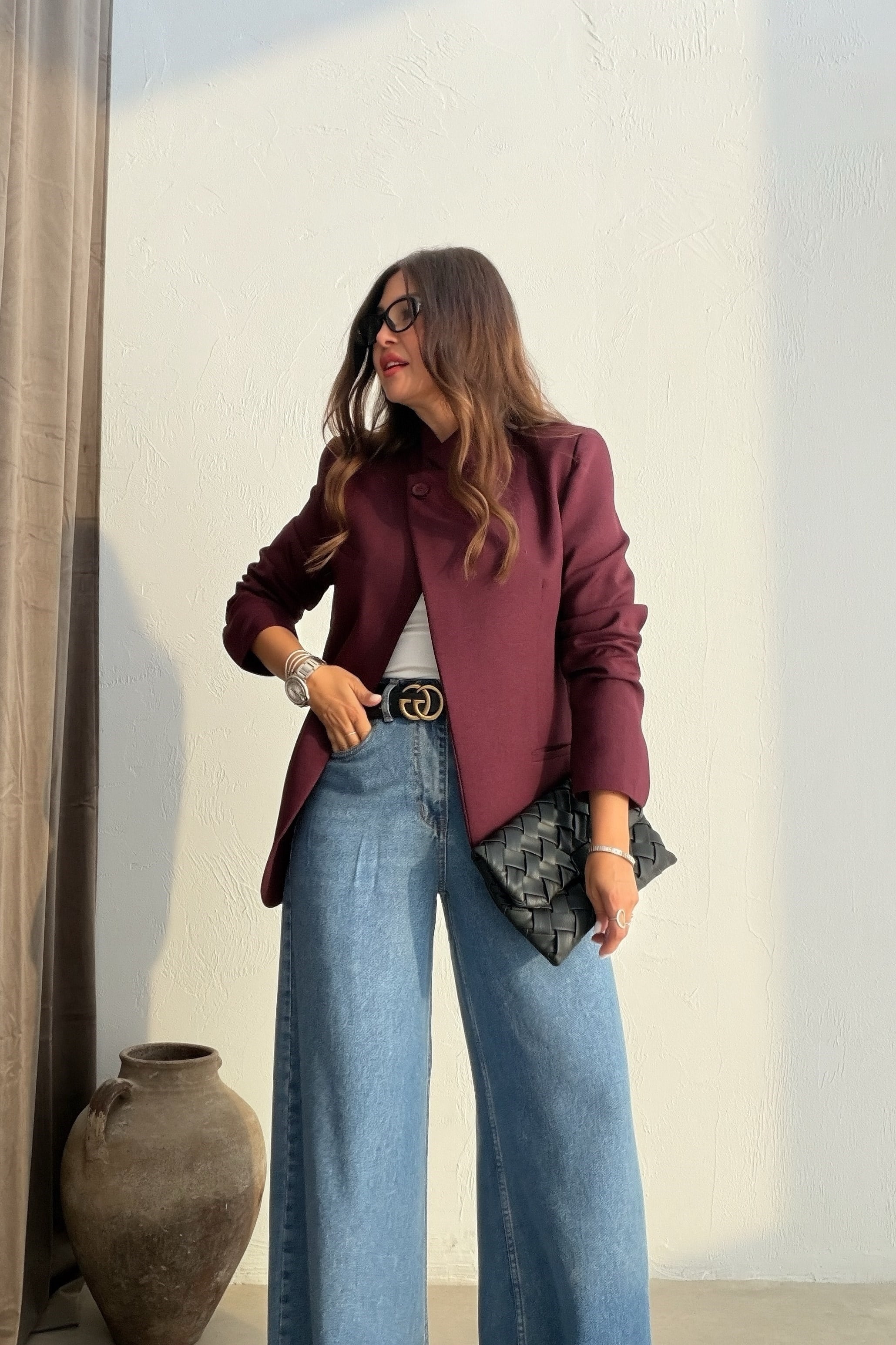 Dik Yaka Blazer Ceket BORDO