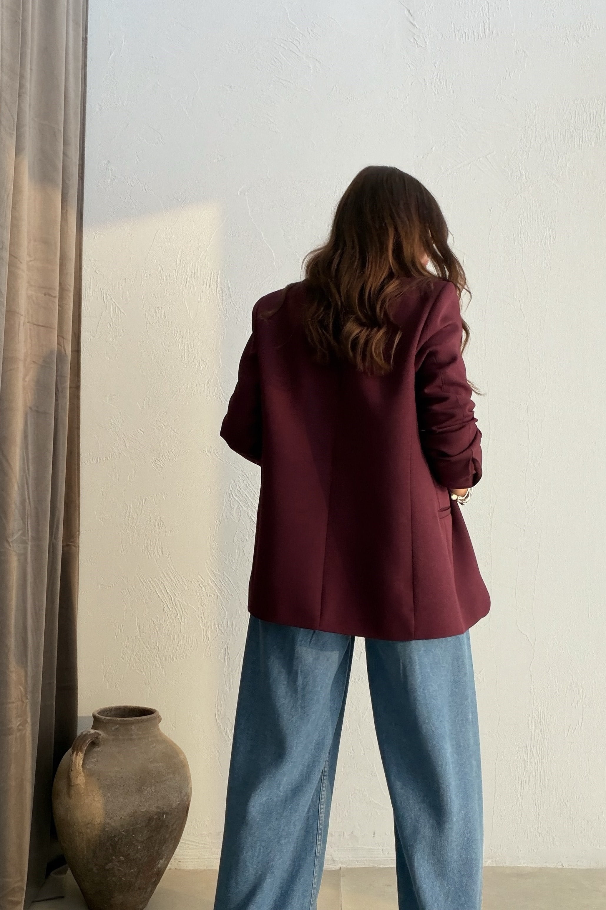 Dik Yaka Blazer Ceket BORDO
