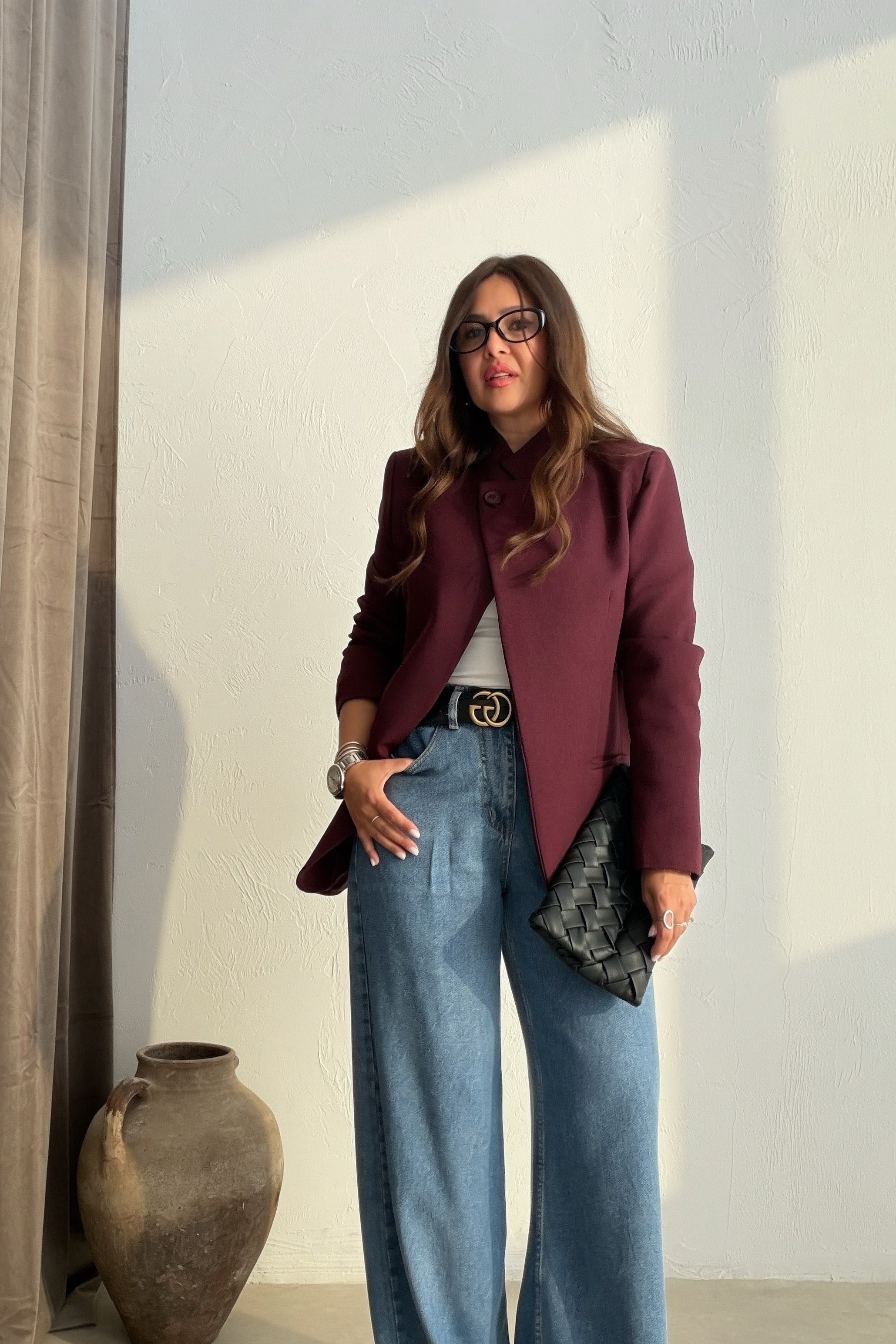 Dik Yaka Blazer Ceket BORDO