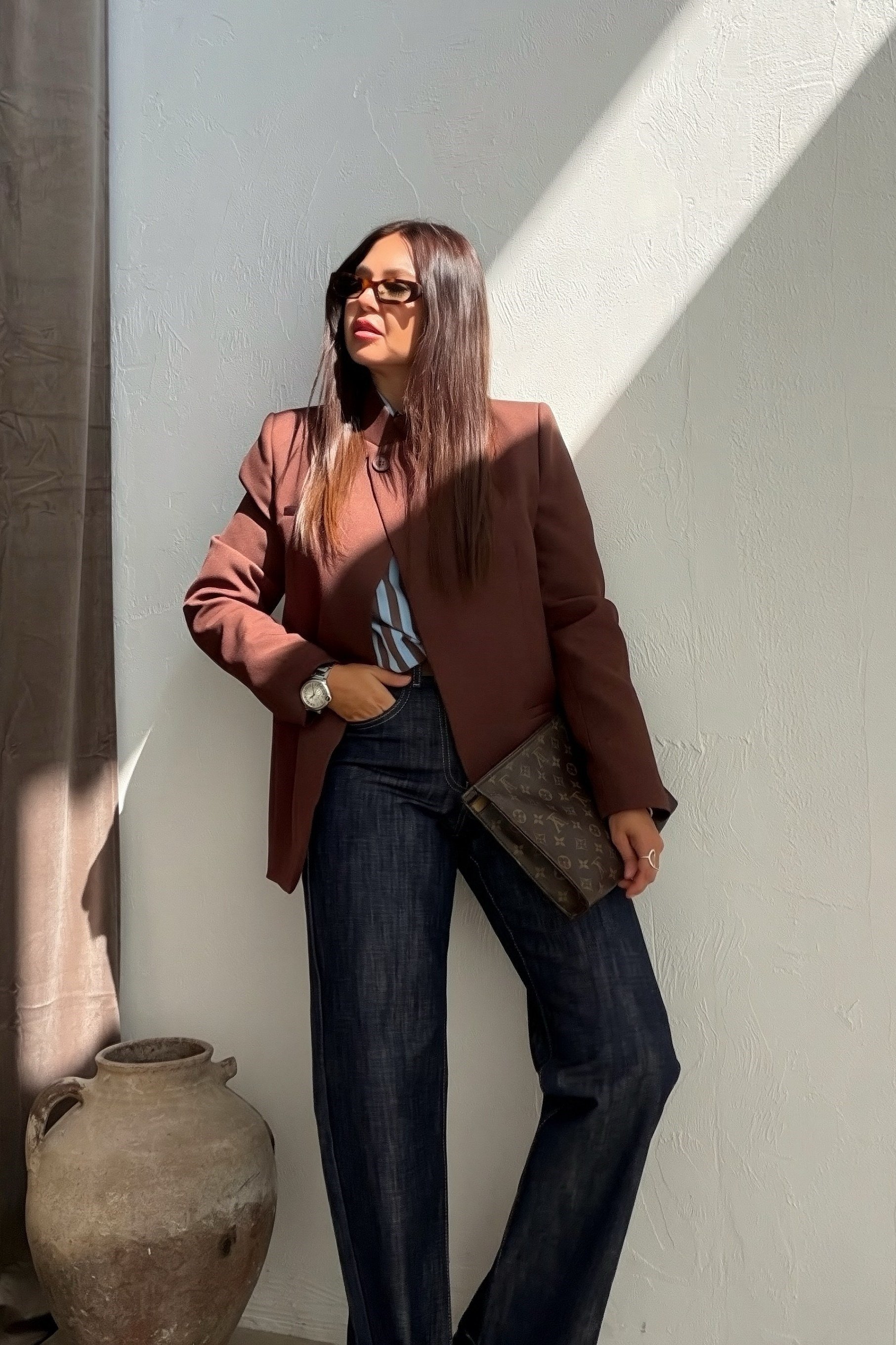 Dik Yaka Blazer Ceket KAHVERENGİ