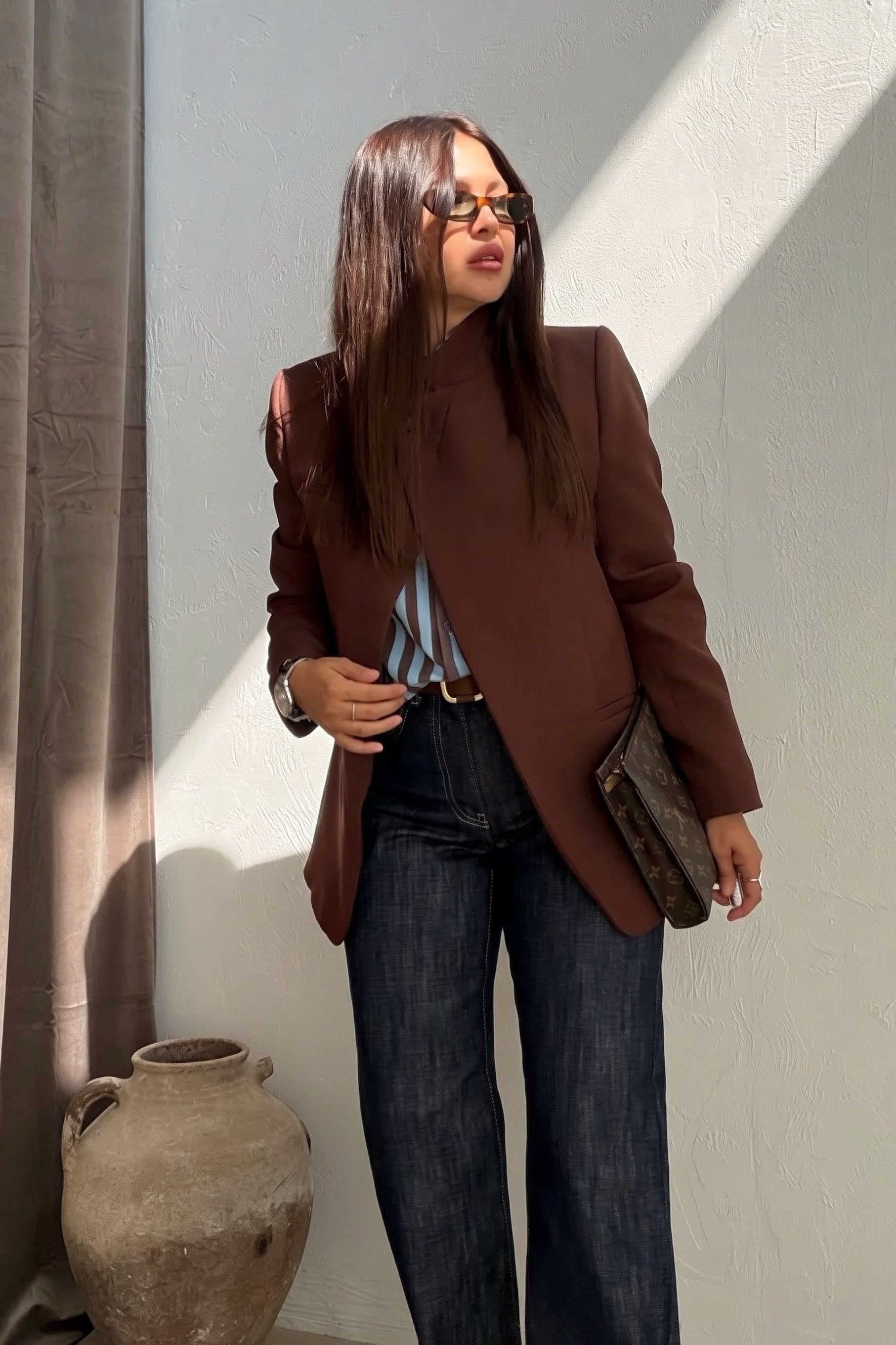Dik Yaka Blazer Ceket KAHVERENGİ
