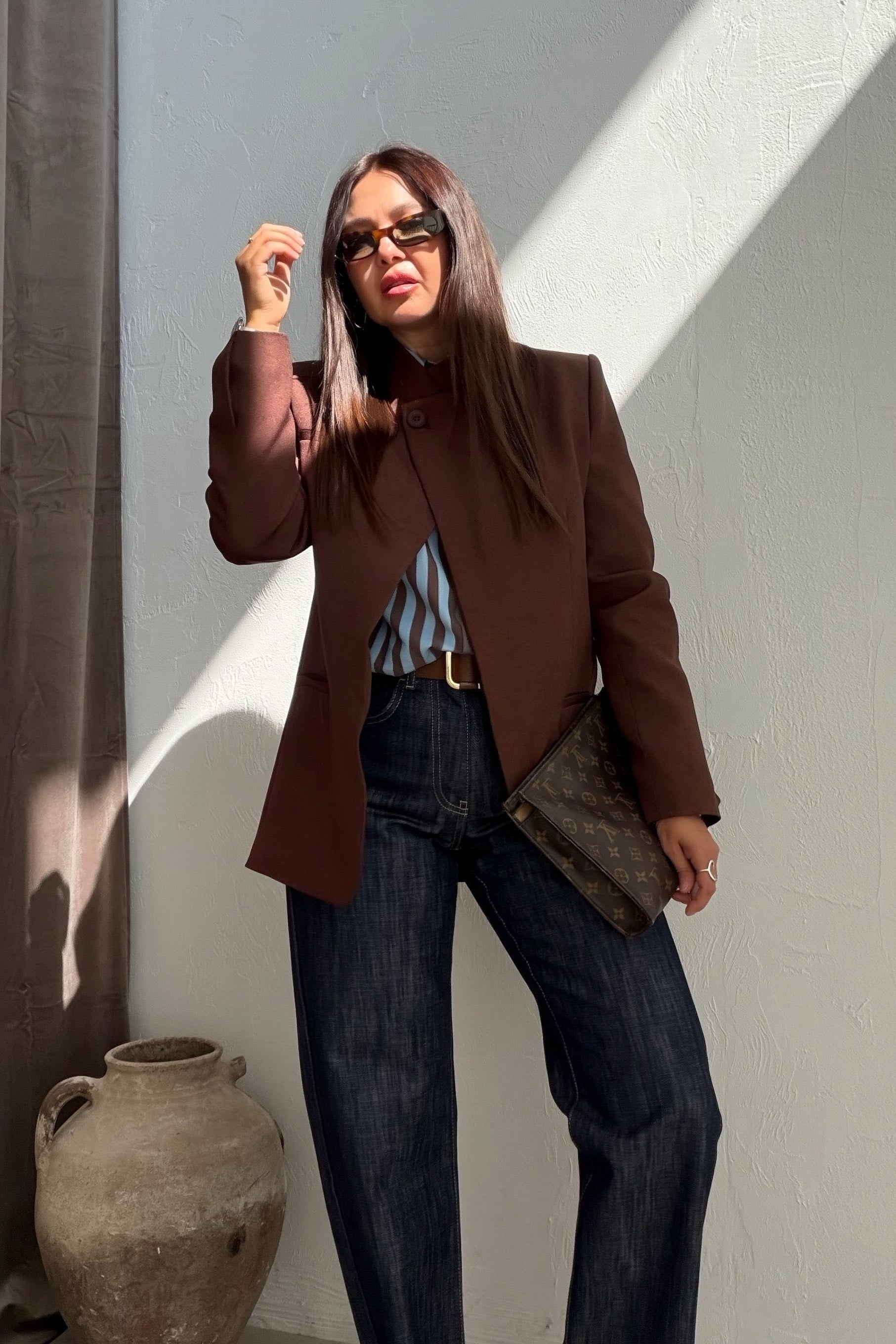 Dik Yaka Blazer Ceket KAHVERENGİ