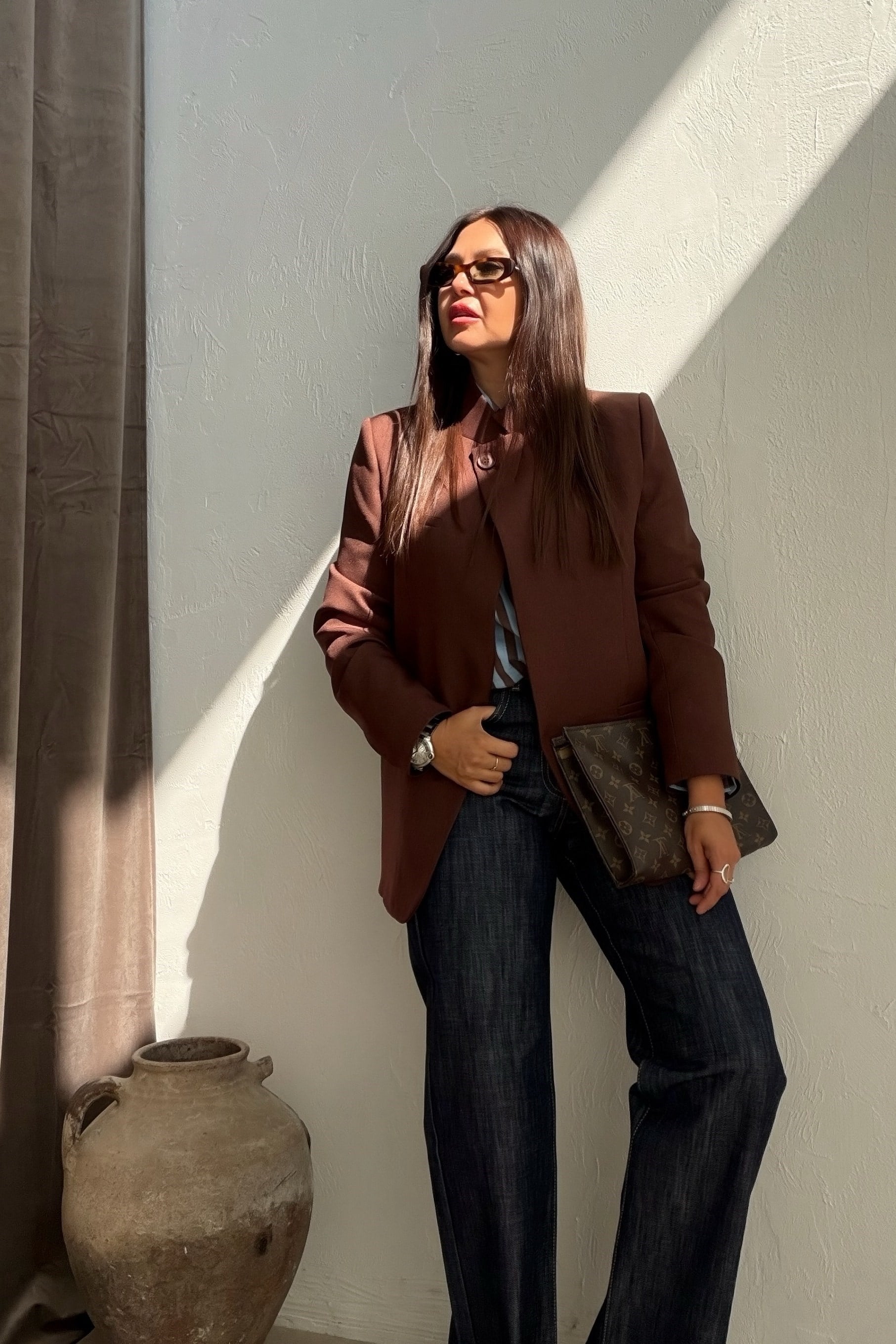 Dik Yaka Blazer Ceket KAHVERENGİ