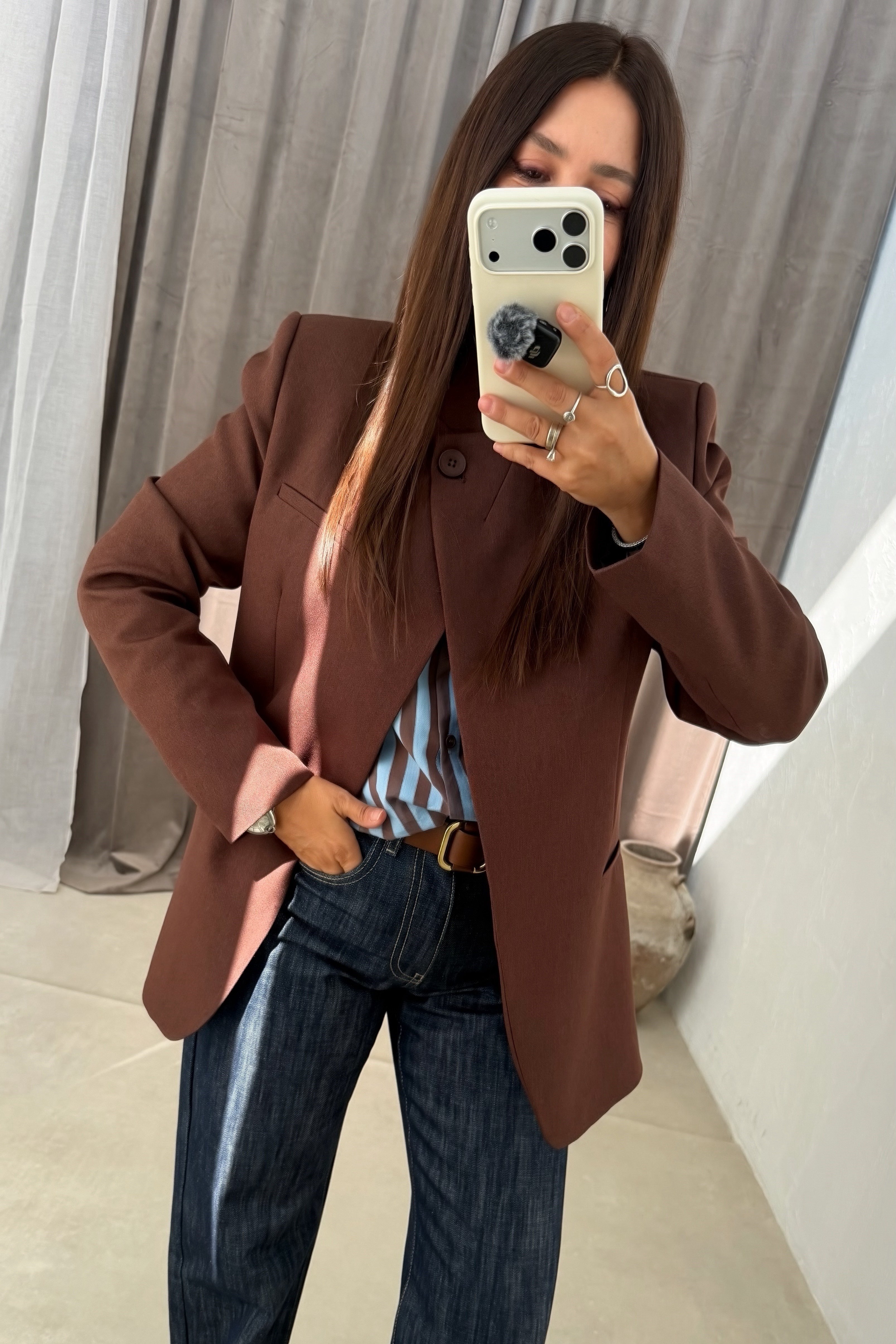 Dik Yaka Blazer Ceket KAHVERENGİ