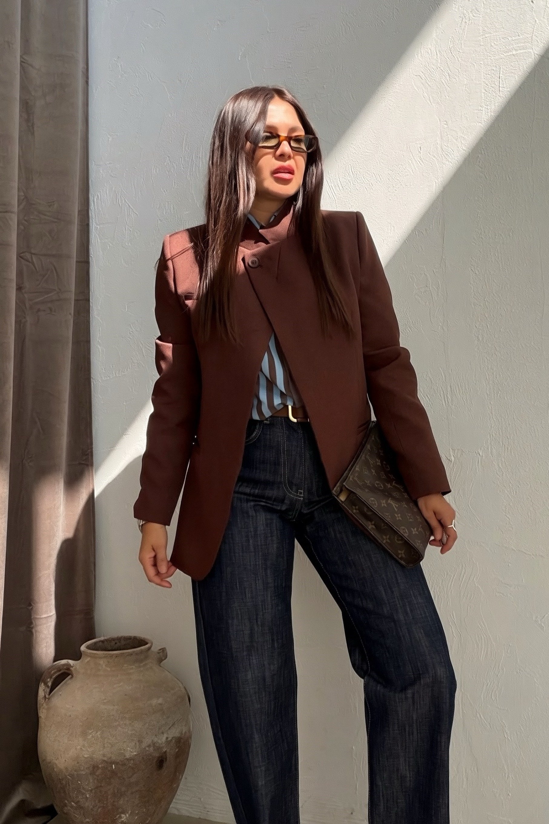 Dik Yaka Blazer Ceket KAHVERENGİ