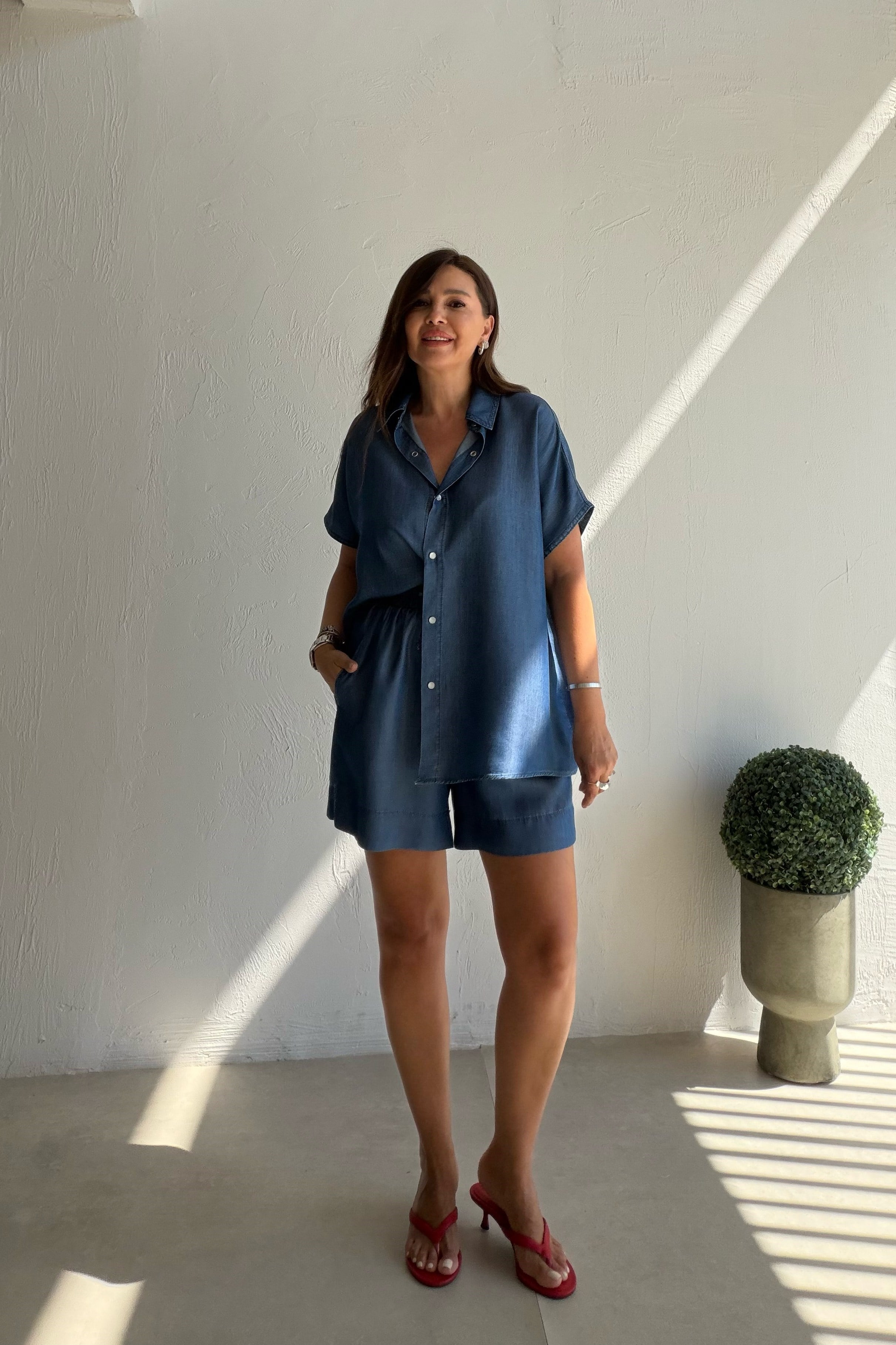 Dökümlü Denim Takım MAVİ