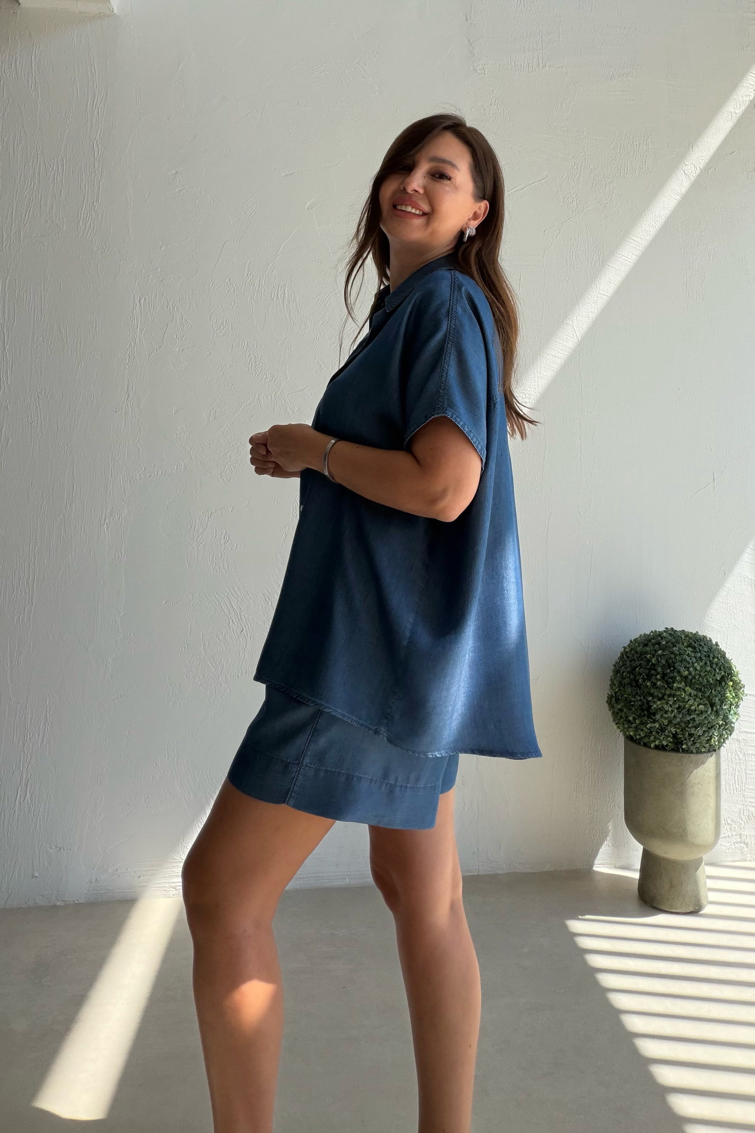 Dökümlü Denim Takım MAVİ