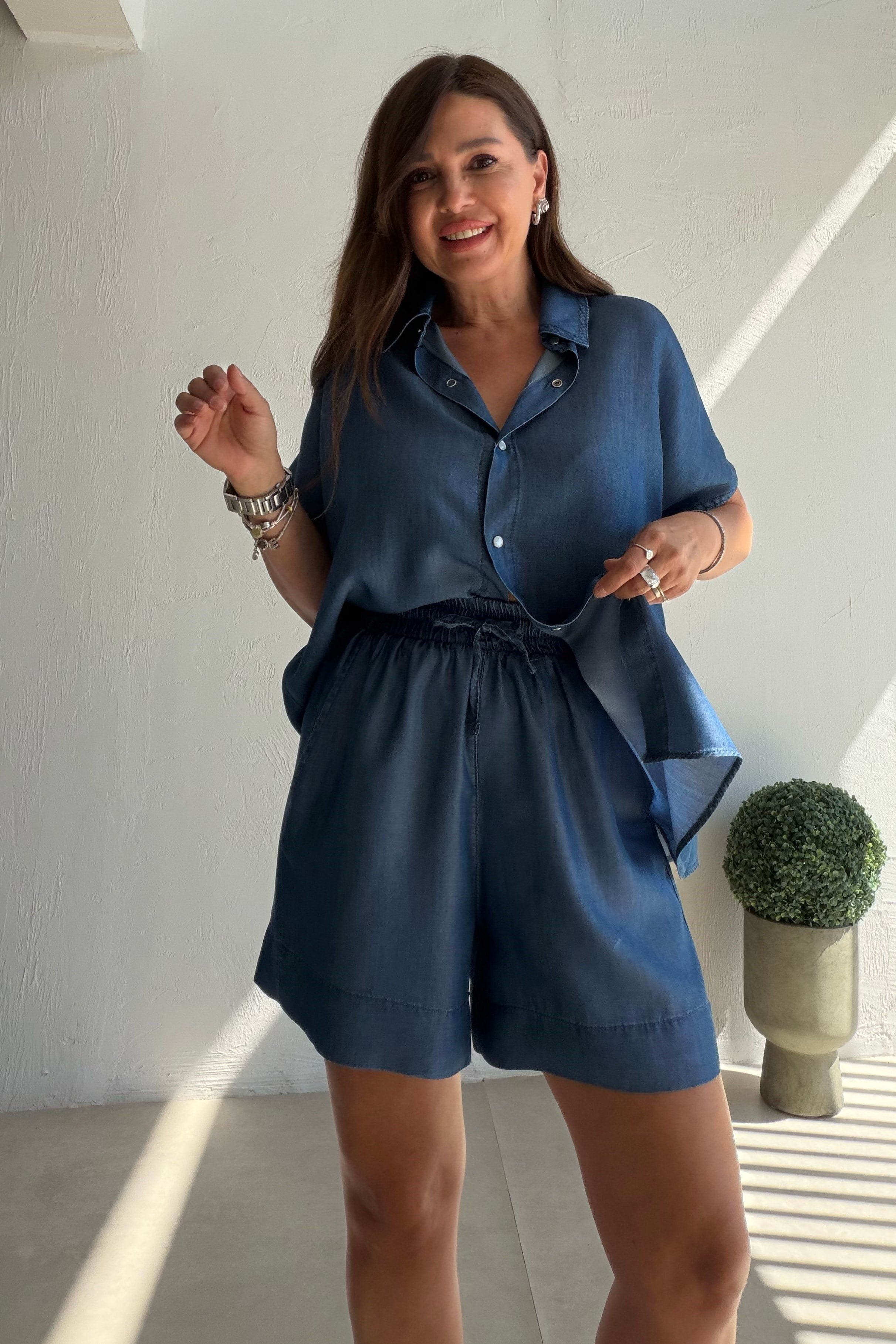 Dökümlü Denim Takım MAVİ
