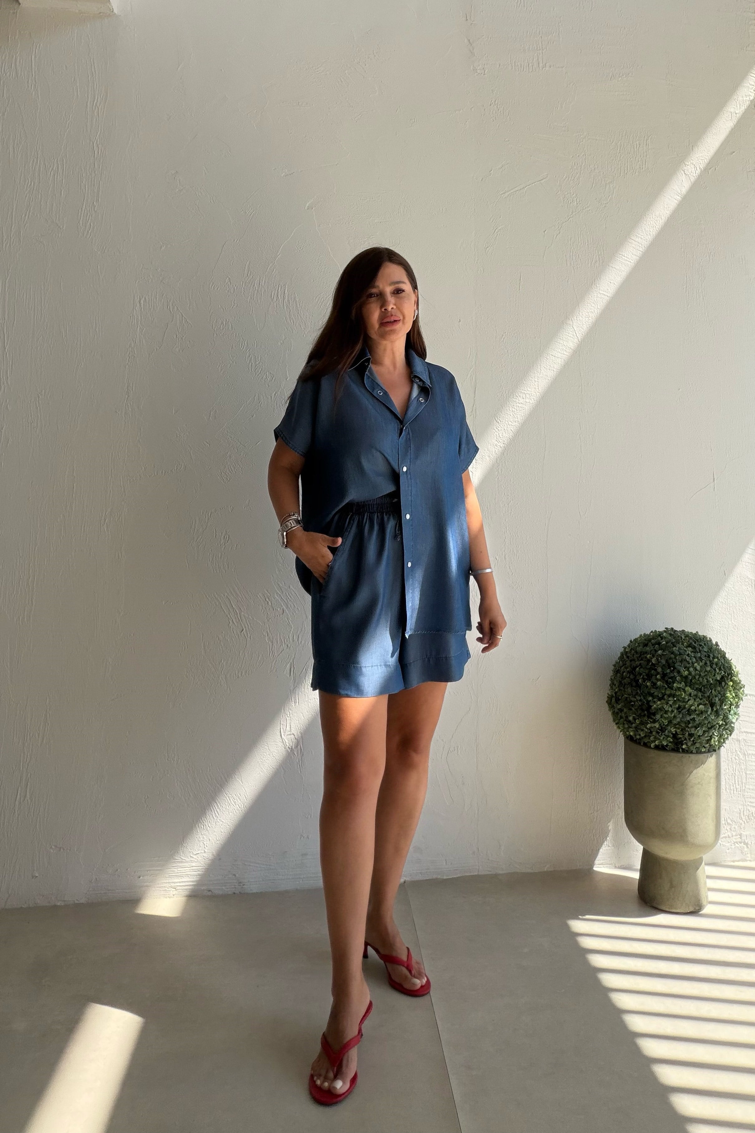 Dökümlü Denim Takım MAVİ