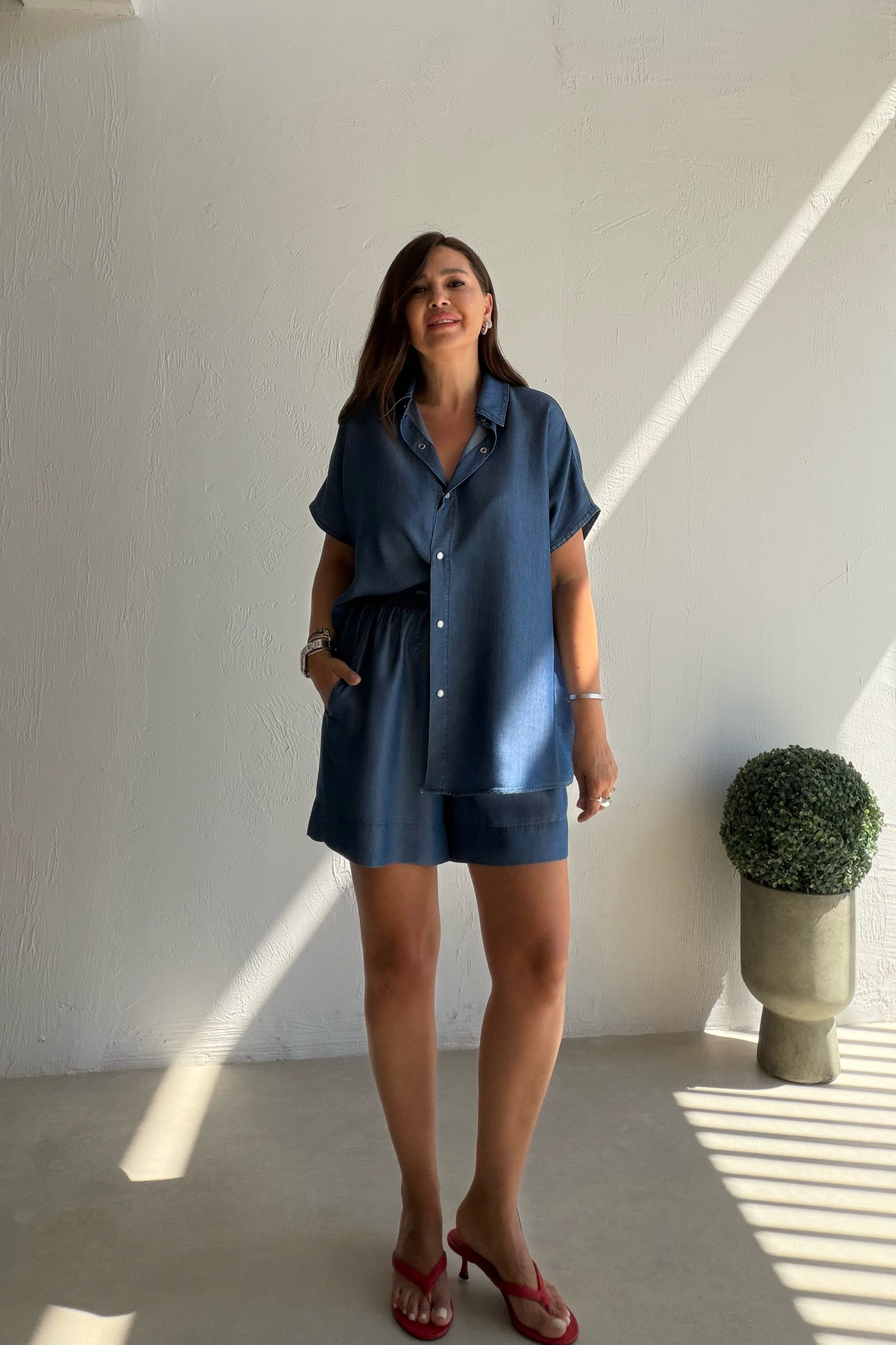 Dökümlü Denim Takım MAVİ