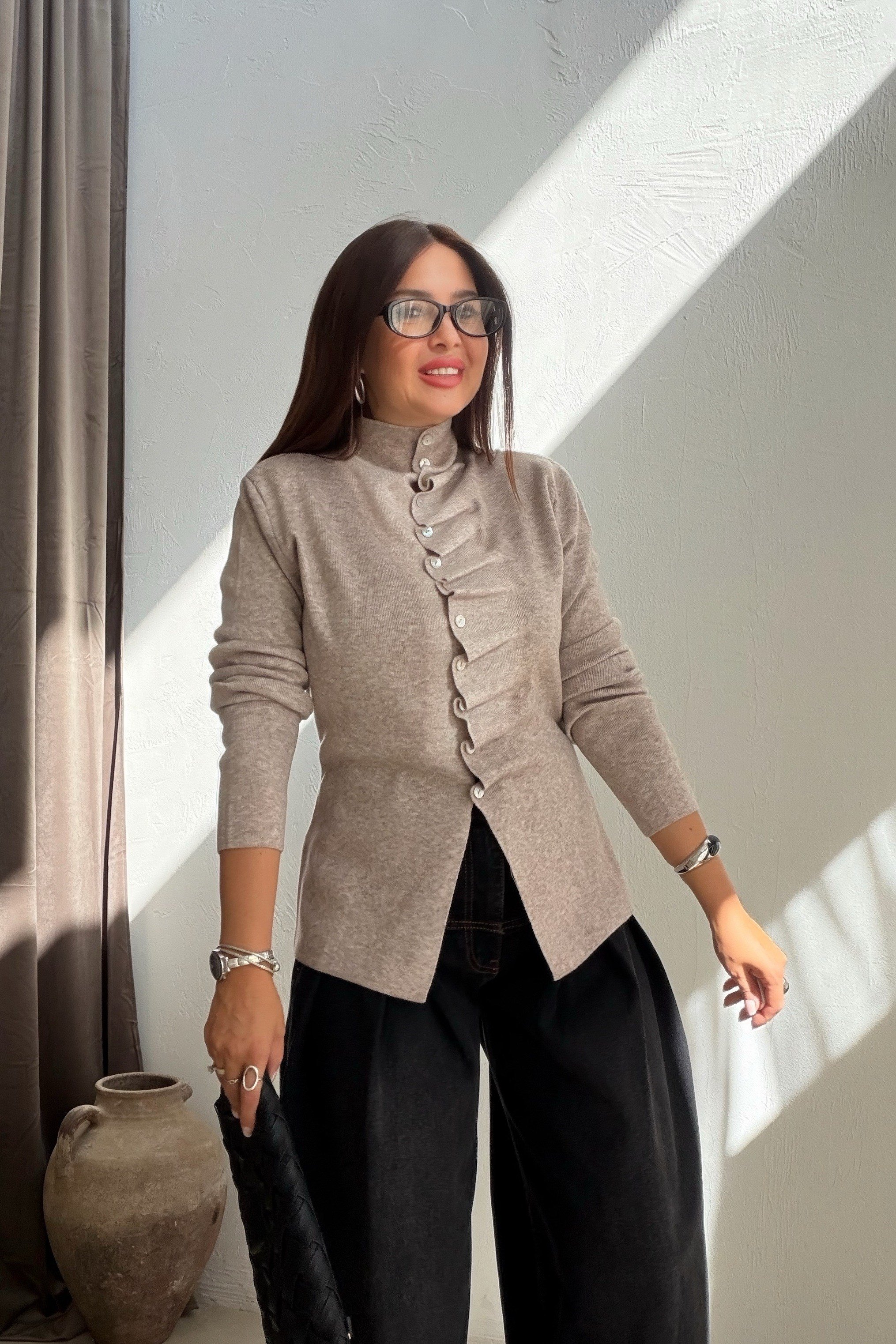 Drape Düğmeli Triko BEJ