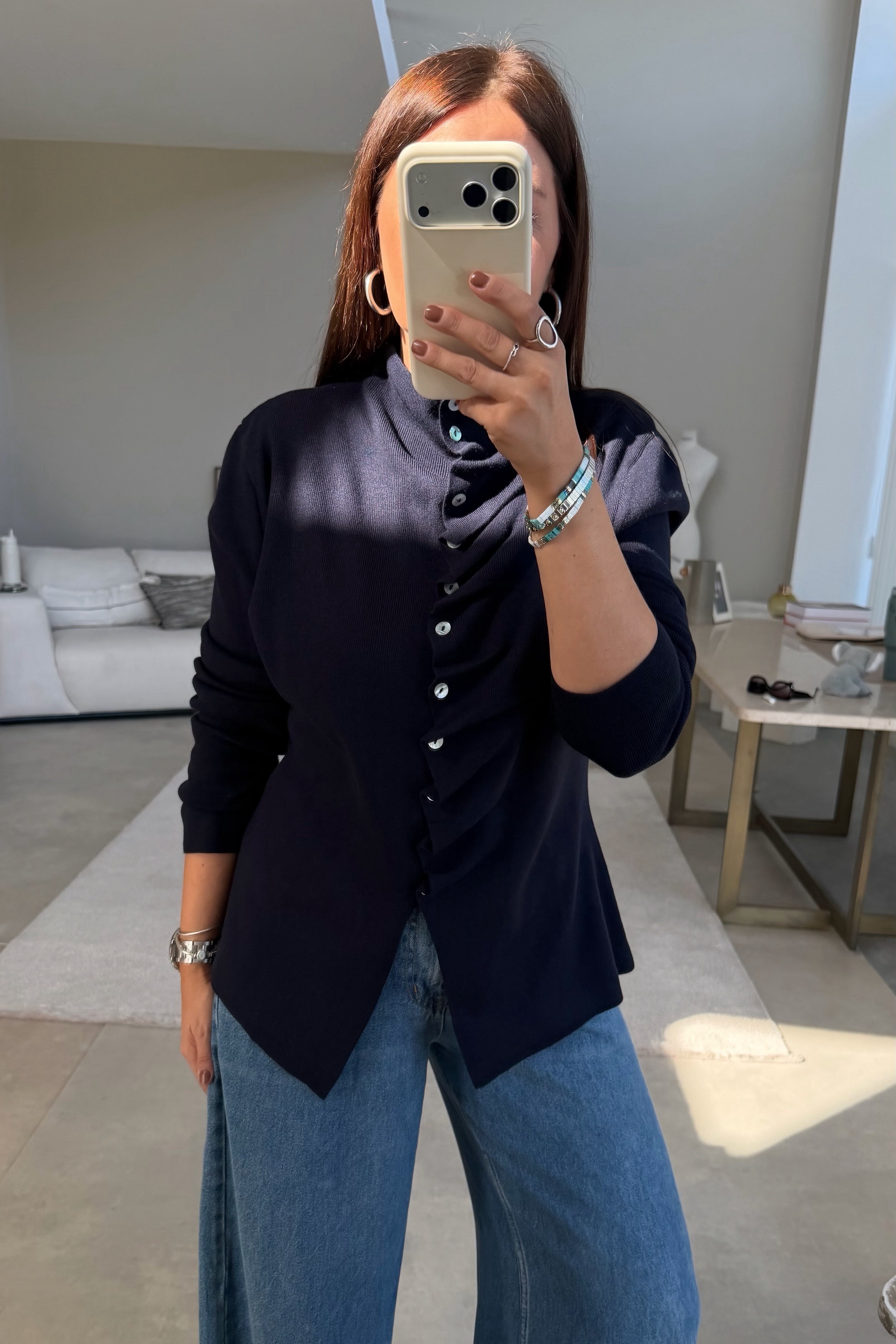 Drape Düğmeli Triko LACİVERT
