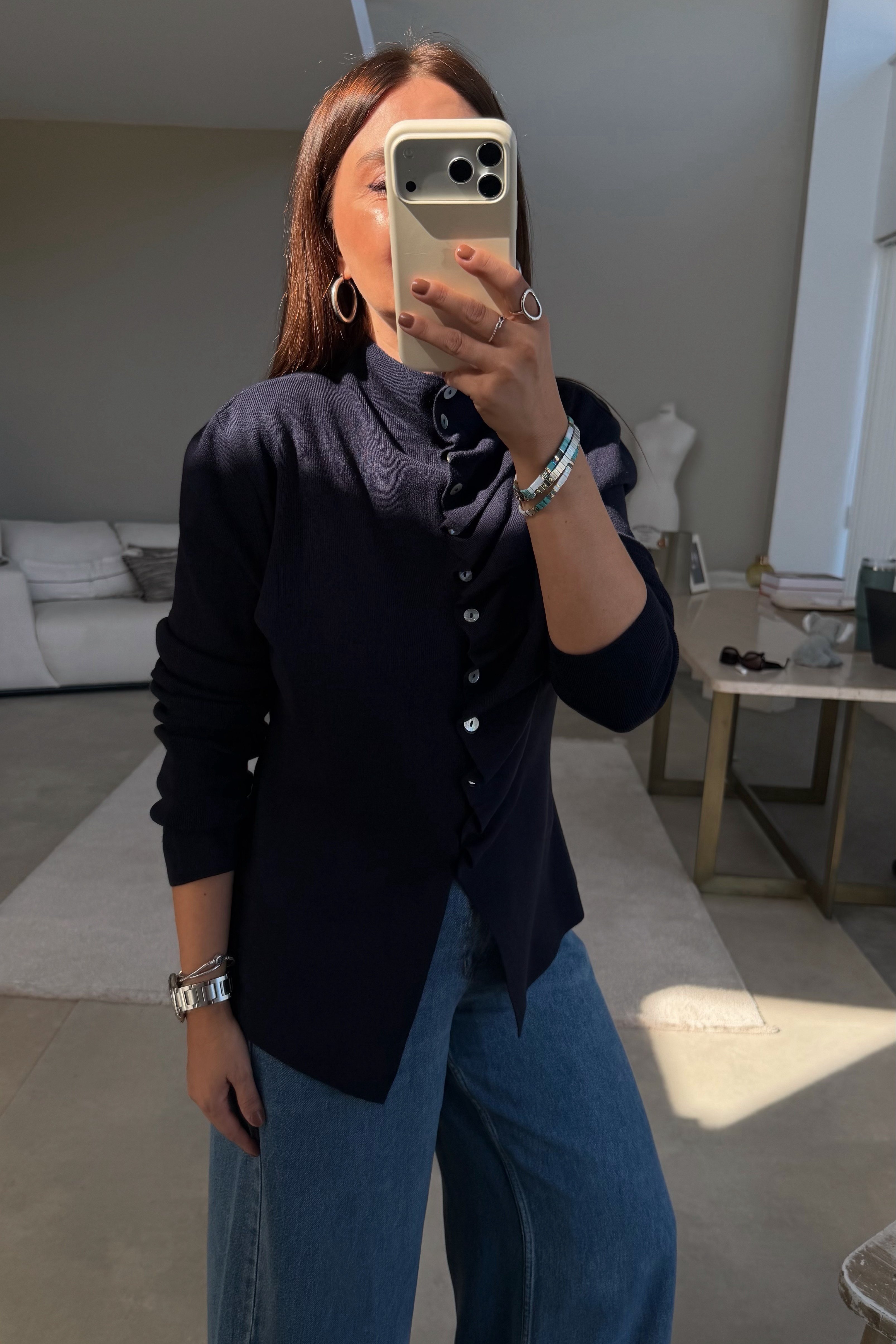 Drape Düğmeli Triko LACİVERT