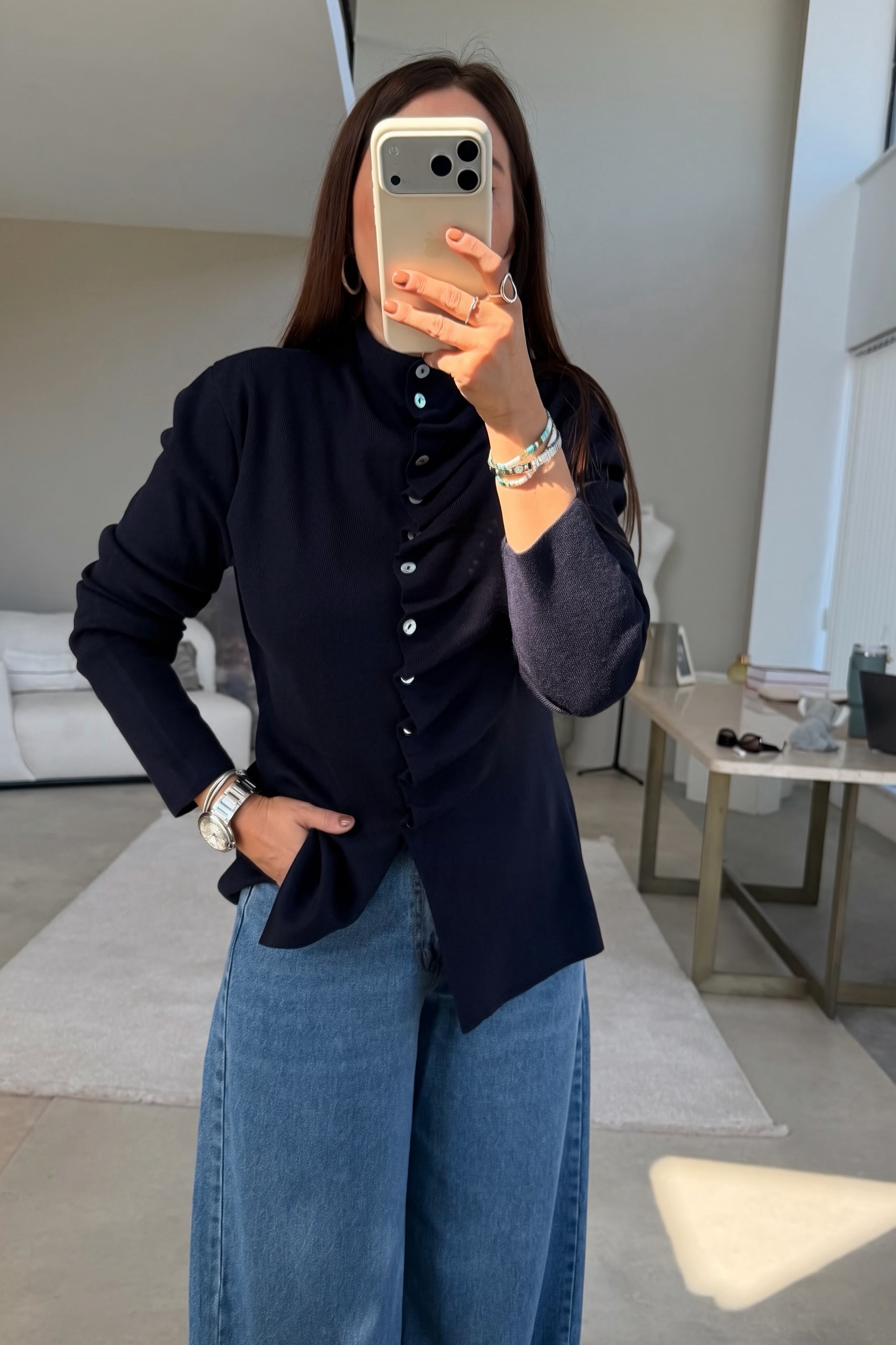 Drape Düğmeli Triko LACİVERT
