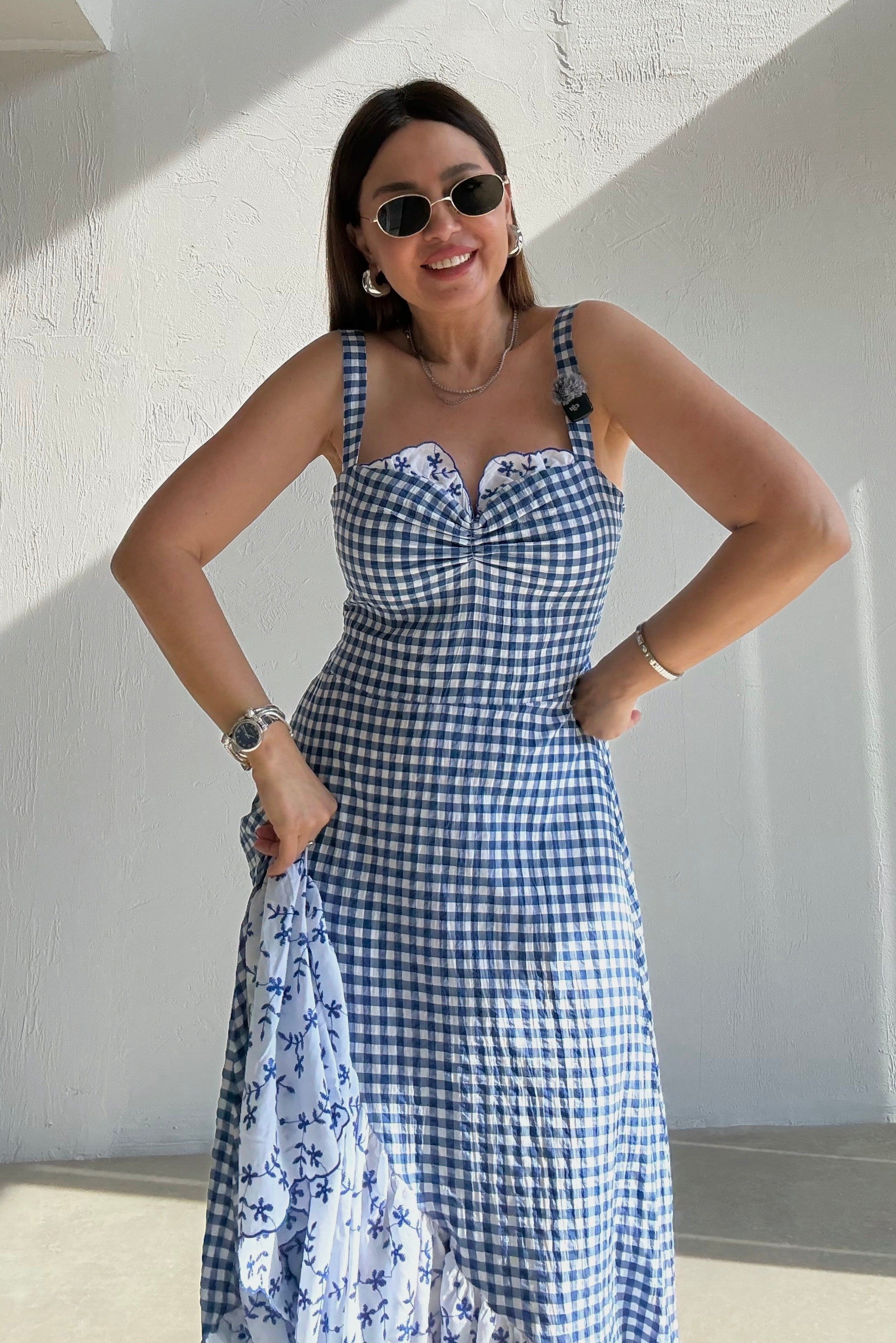 Ekoseli Askılı Elbise