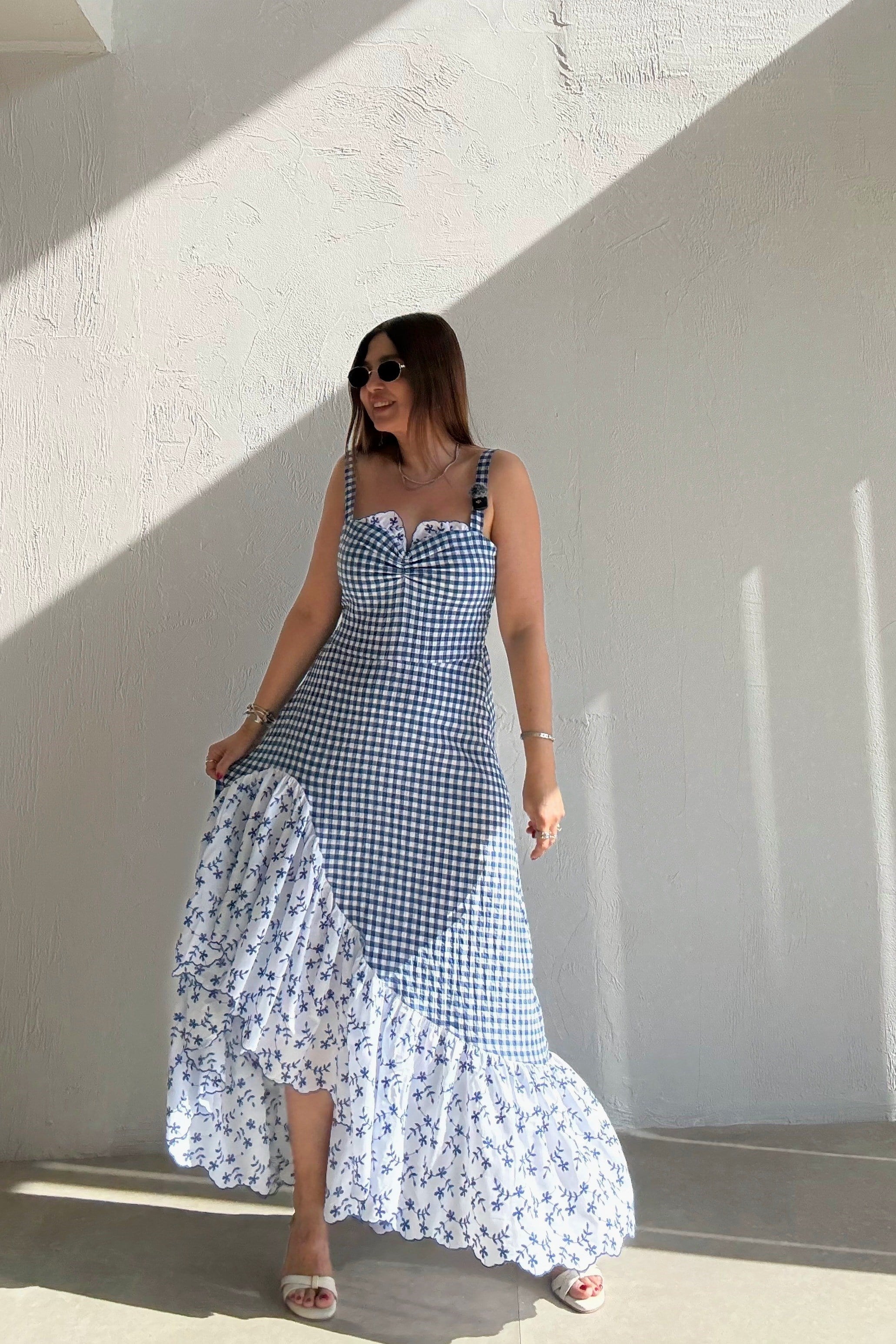 Ekoseli Askılı Elbise